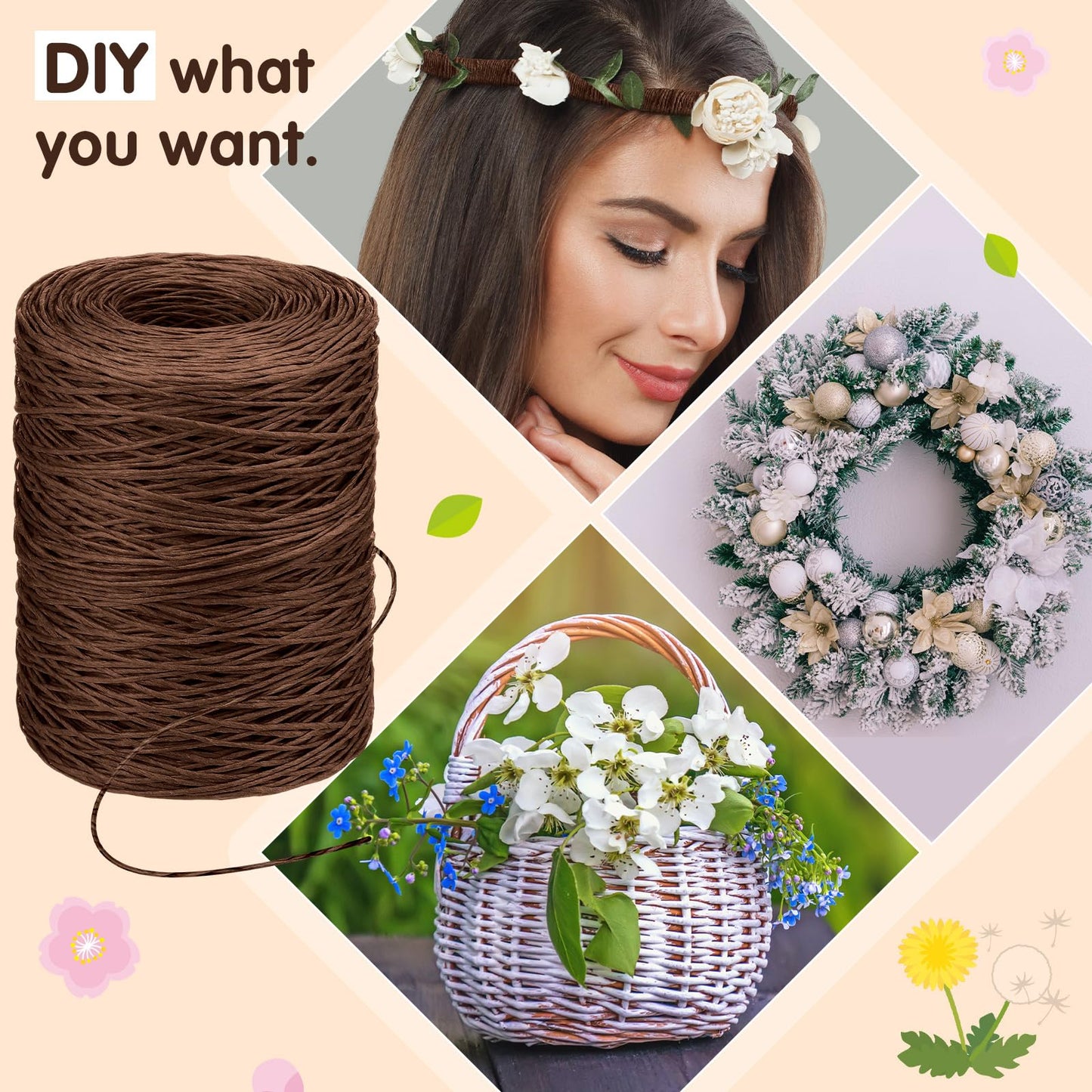 Syhood 1345 Feet Floral Vine Bind Wire Rustic Wrapping Wire for Flower Bouquets(Brown)