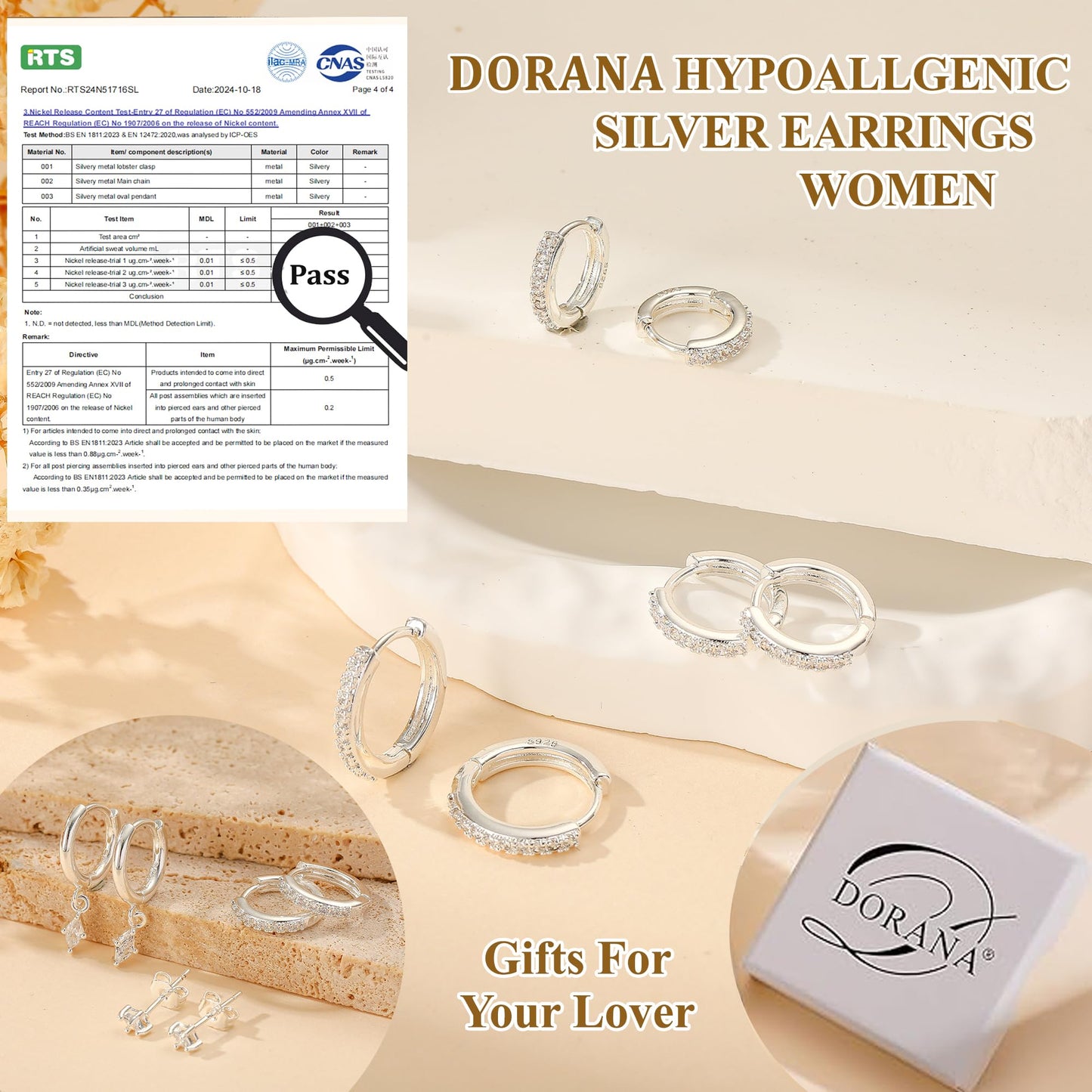 DORANA 3 Pairs 925 Sterling Silver Earrings for Women Non Tarnish Small Huggie Hoop Earrings Hypoallergenic Cartilage Hoops Stackable Earring Silver Stacks Sets for Multiple Piercing