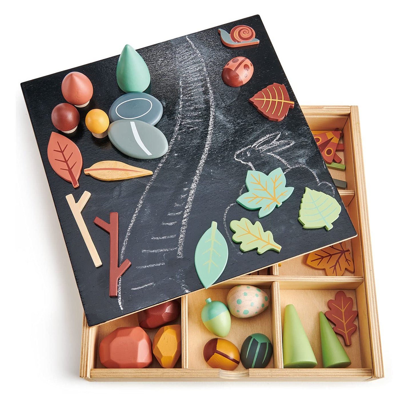 Tender Leaf Toys My Forest Floor - Wooden Open-Ended Tinker Tray Creative Play Box with Removable Compartments - Montessori Toy for Imaginative Play - Age 3+