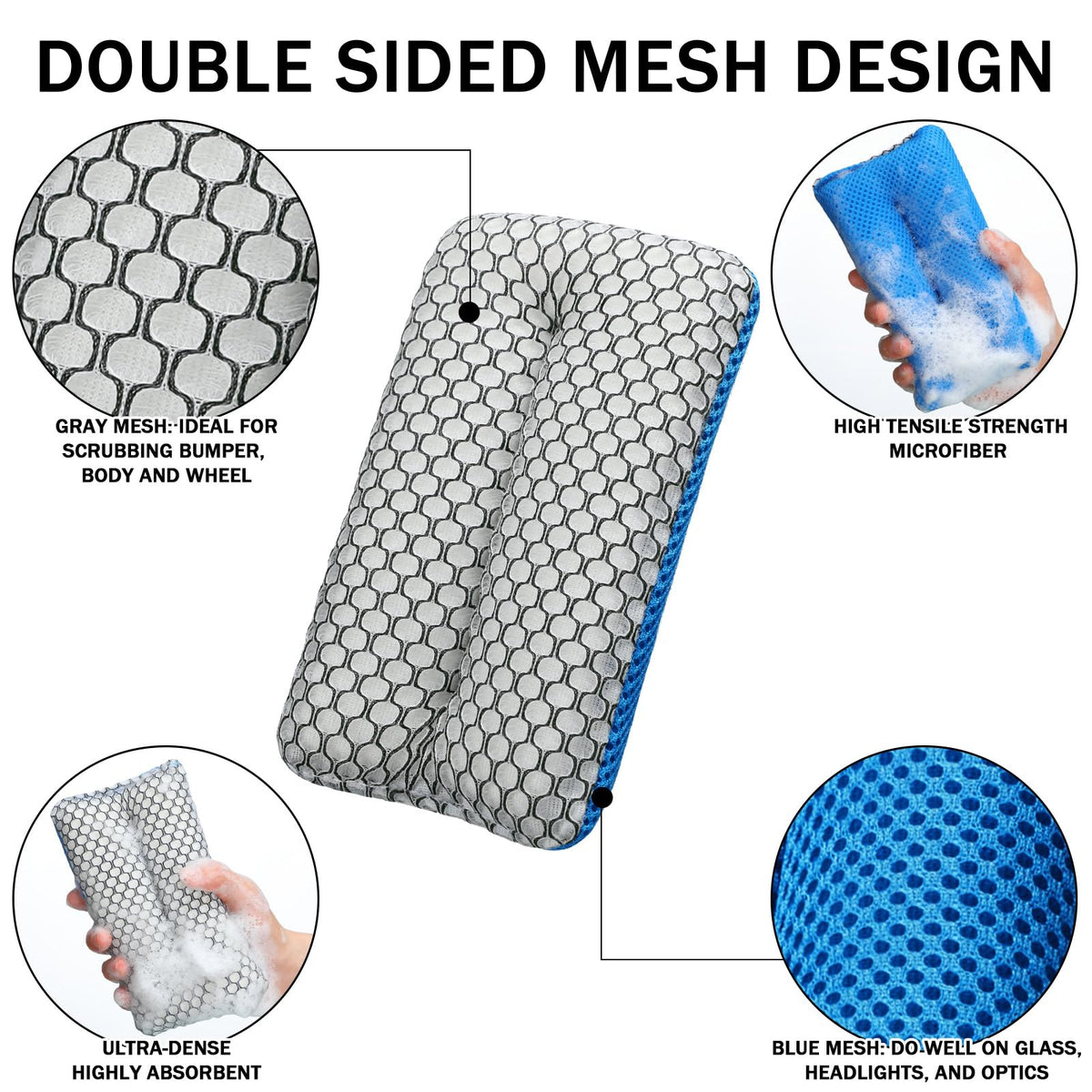 Two Sided Bug and Tar Sponge Microfiber Bug Scrubber Car Sponge for Washing Soft Mesh (10 Count)
