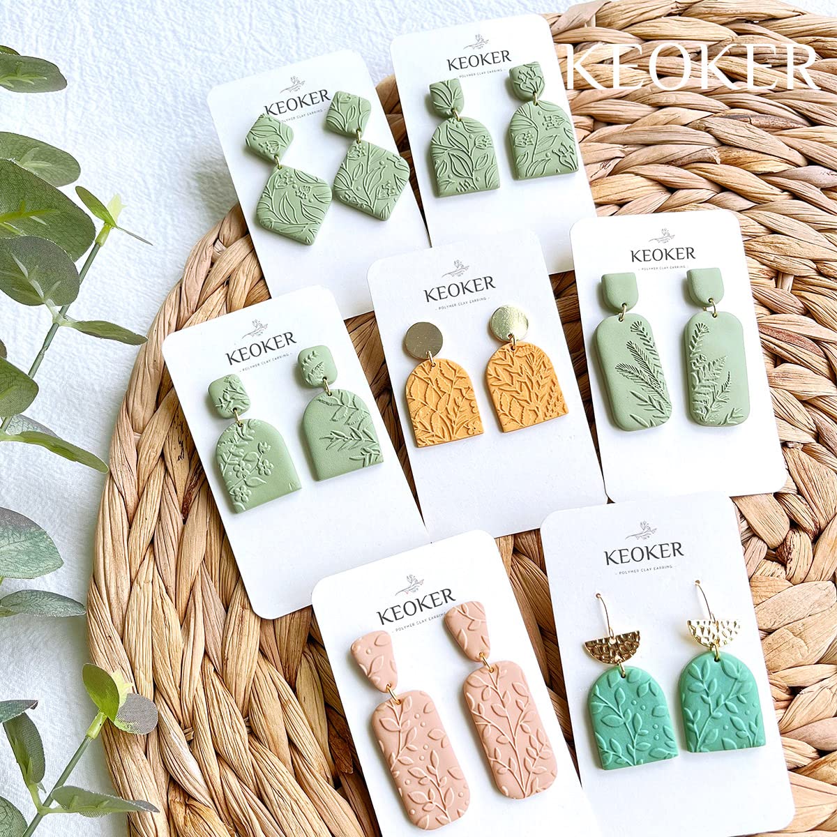Keoker Polymer Clay Texture Sheets, Clay Texture Mat for Making Earrings Jewerly, Polymer Clay Earrings Tools (No. 7-8)