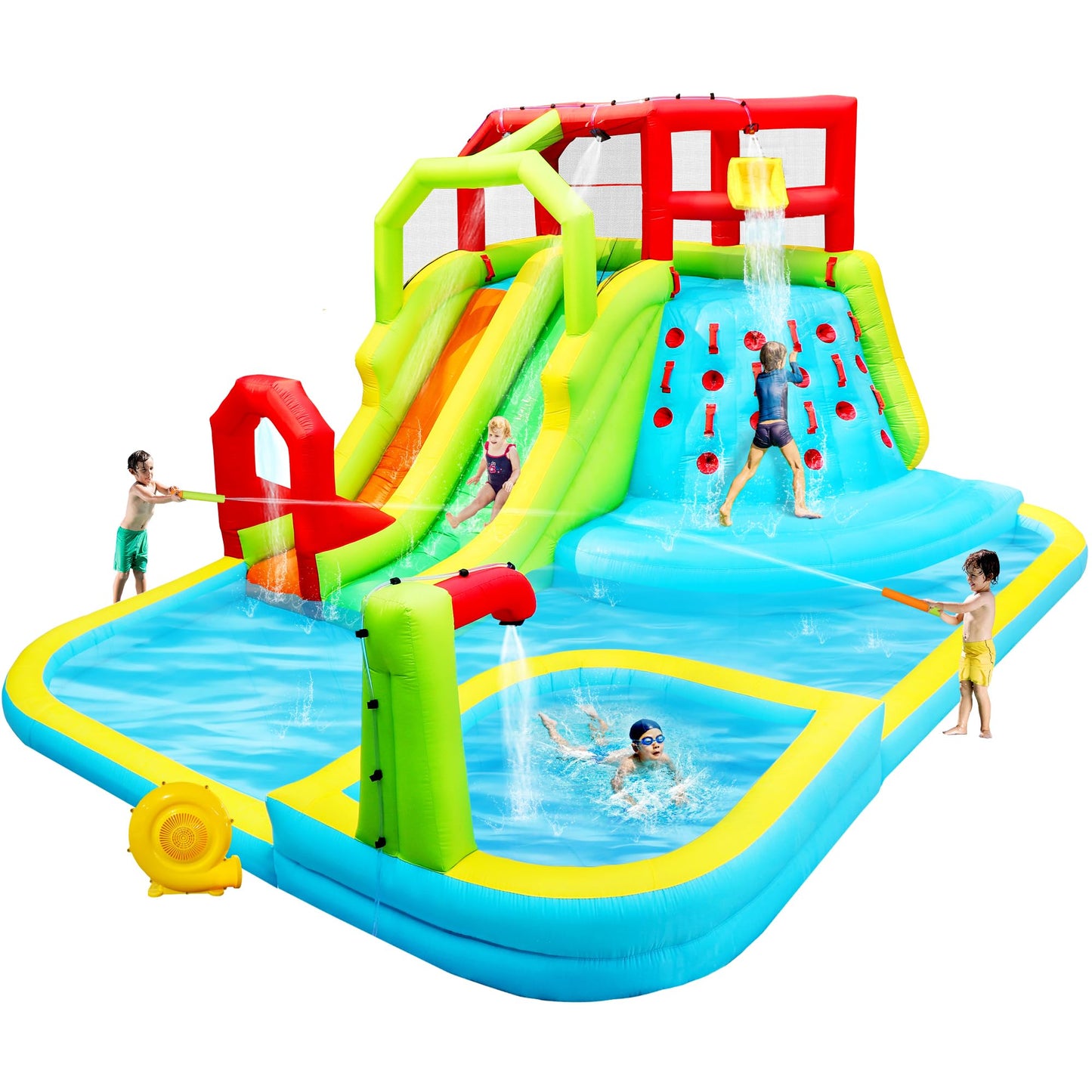 WELLFUNTIME Inflatable Water Slide Park, Bouncy Castle with Deep Pool, 191 x 157.5 x 100 Inch, Jumping Castle with Air Blower