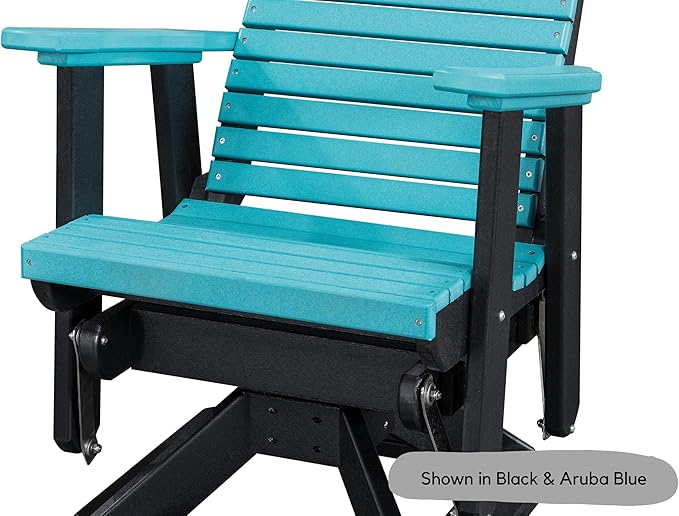 DutchCrafters Modern Horizontal Slat High Back Poly Adirondack Swivel Glider Outdoor Patio Chair (White & Blue)