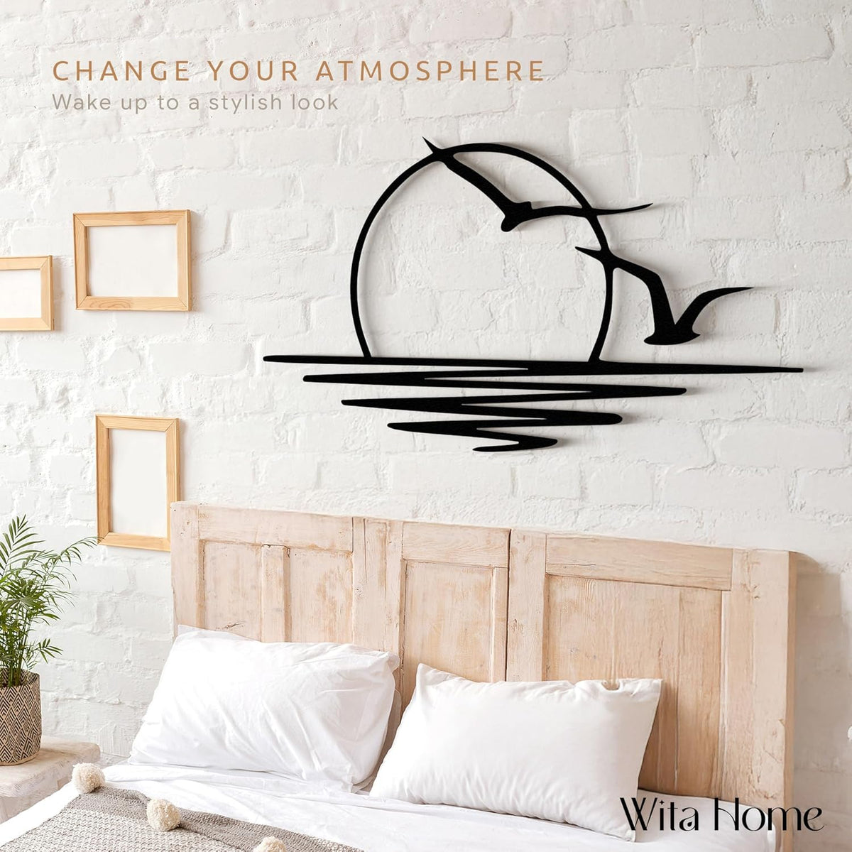 Wita Home Sunset with Seagulls Metal Wall Mounted Art, Handcrafted Metal Home Decor with Static Powder Coating, Eye-Catching Addition to Living Room Decor, Modern Beach Decor for Indoor and Outdoor Spaces, Perfect Housewarming Gift (48 x 24 inches)