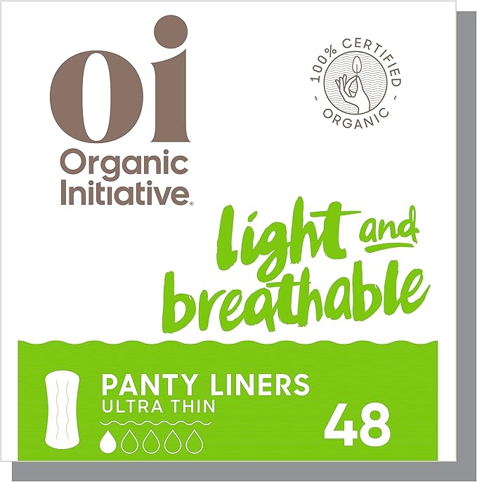 Oi l Organic Initiative - Ultra-Thin Pantyliner, 100% Certified Organic Cotton | Biodegradable, Free from Chlorine Bleaching, Pesticides, Toxic Chemicals | 48 Liners