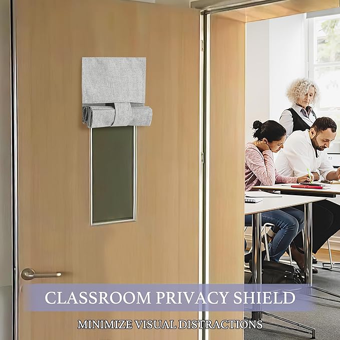 RYB HOME Classroom Door Window Cover, 100% Blackout Shades for Classroom Windows and Doors Cover Lockdown Shades Blocks Views, W 8 x L 36 inch, Light Grey, 1 Panel