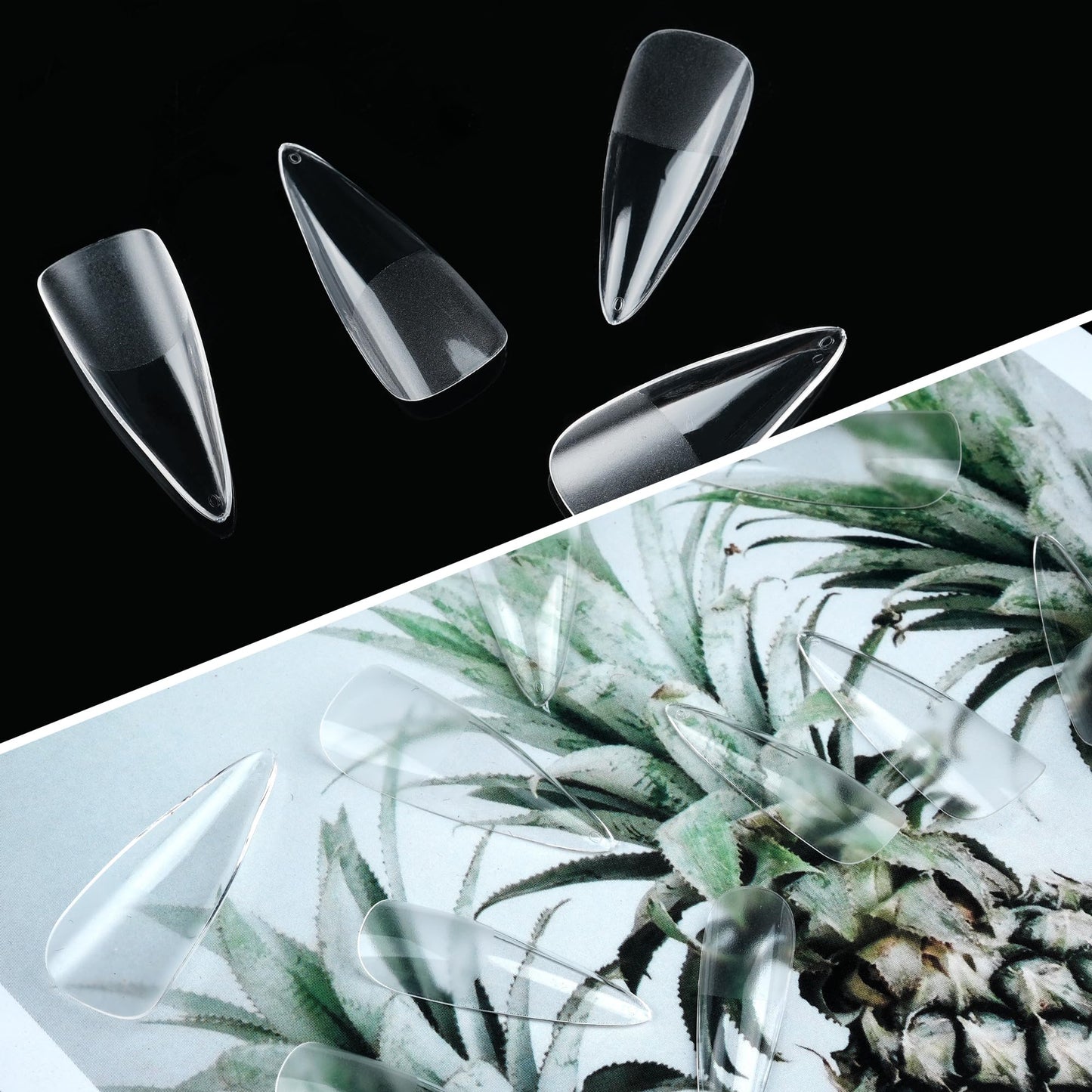 Half Matte Long Pointed Fake Nail Tips, Soft Gel Pre-Shaped Nail Tips, Full Cover False Nails with Clear Box for Nail Salons and DIY Nail Art, 600PCS/12 Sizes