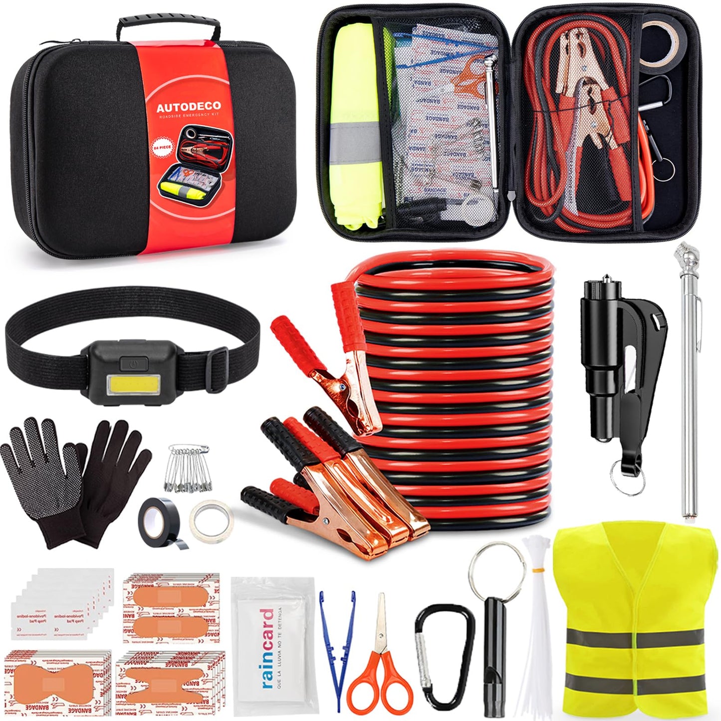 AUTODECO Car Roadside Emergency Kit, Portable Car Safety Kit Car Kits for Emergency, Black
