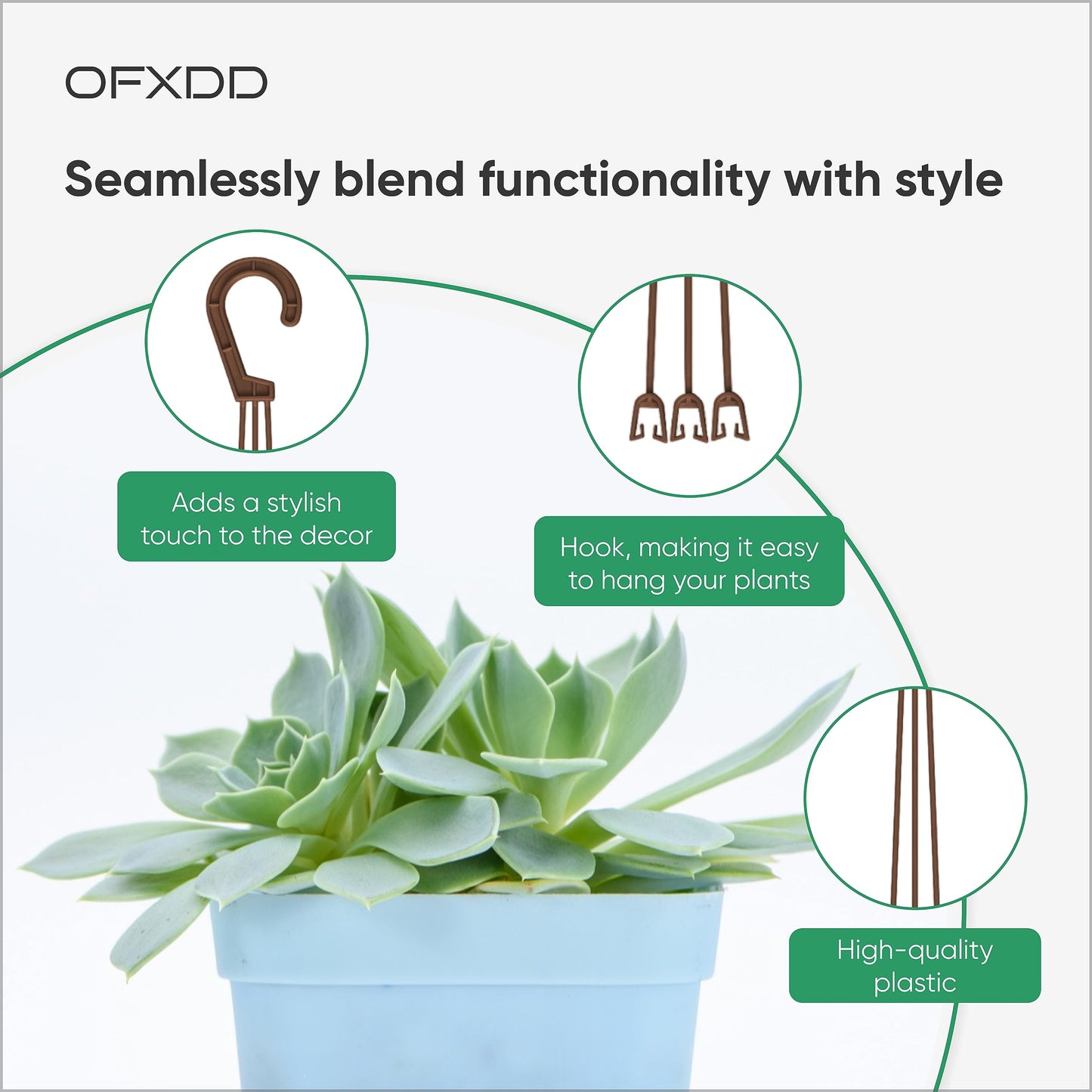 OFXDD Plant Hanger, 3 Pcs - Flower Hanging Planters for Indoor and Outdoor Plants - Plastic Plant Holder with Hooks, Brown