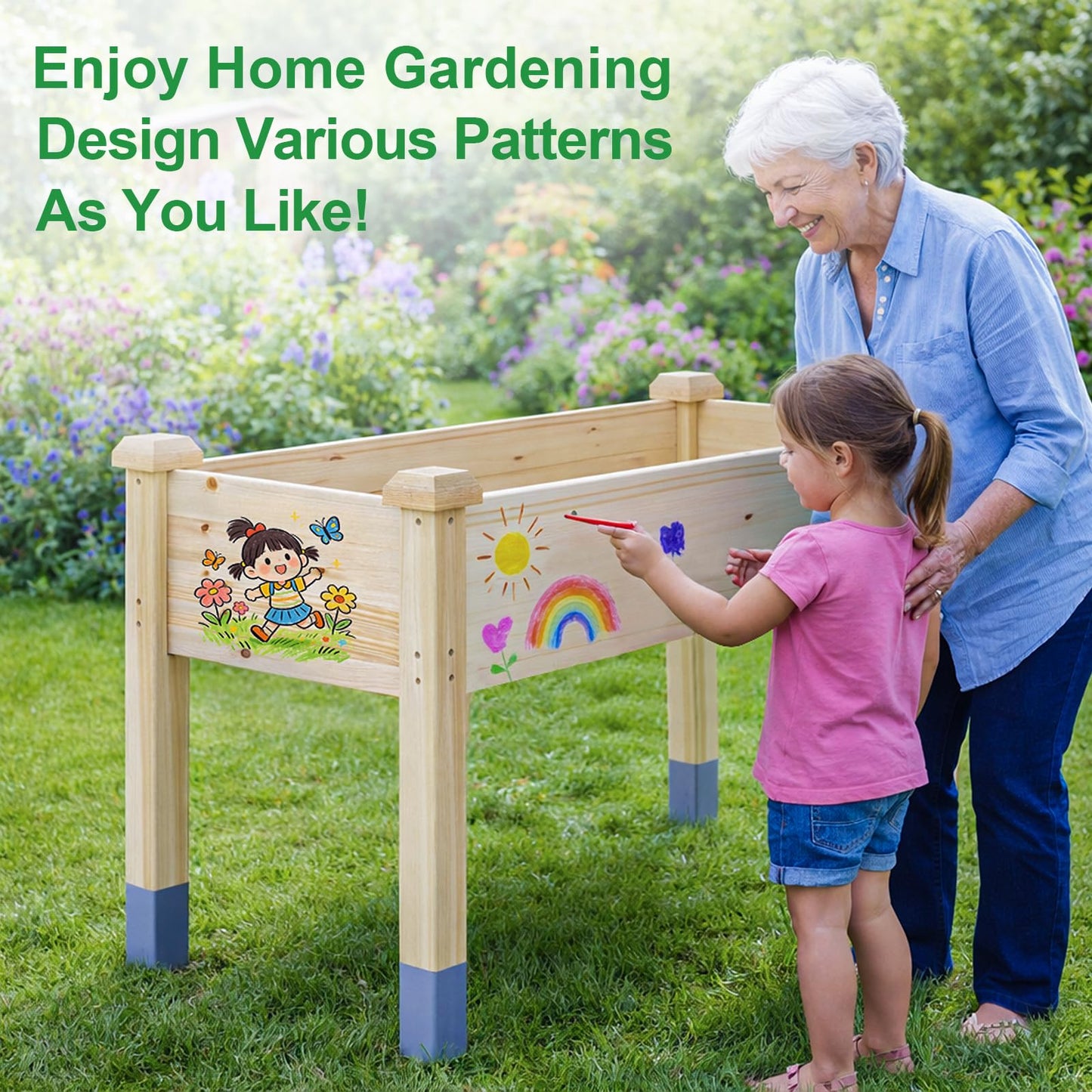 MIXC 331 lb Capacity Wooden Raised Garden Bed with Legs, 48x24x31 in. Elevated Reinforced Large Planter Box for Vegetable Flower Herb Outdoors - Beam and Column Structure - Unmatched Strength Outlast