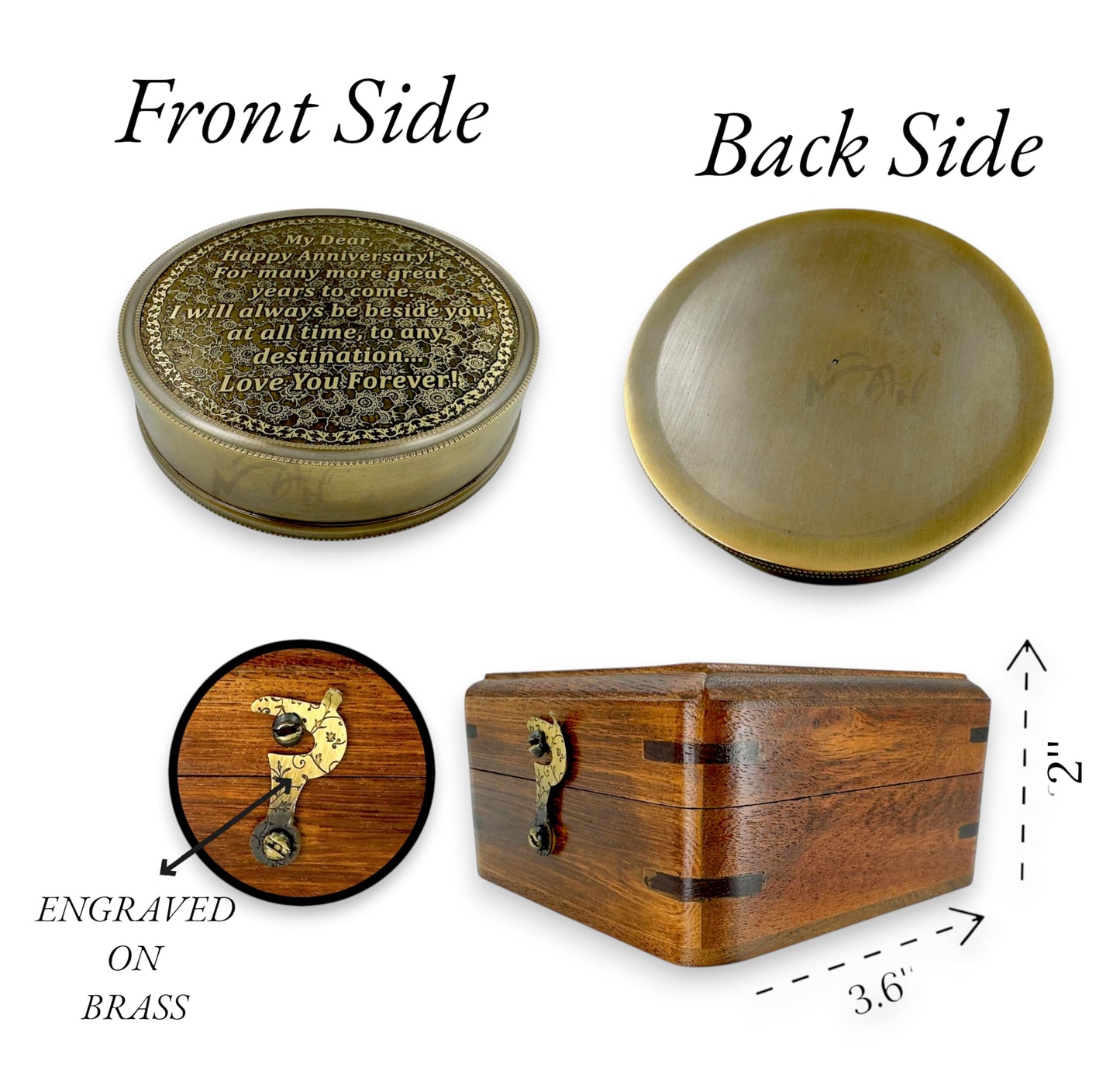 Anniversary Brass Sundial Compass Gift for Him or Her – Keepsake for Husband, Wife or Couple – 50th 40th 25th 20th 1st Year Wedding or Love Celebration – Engraved or Embossed Romantic Quote Compass