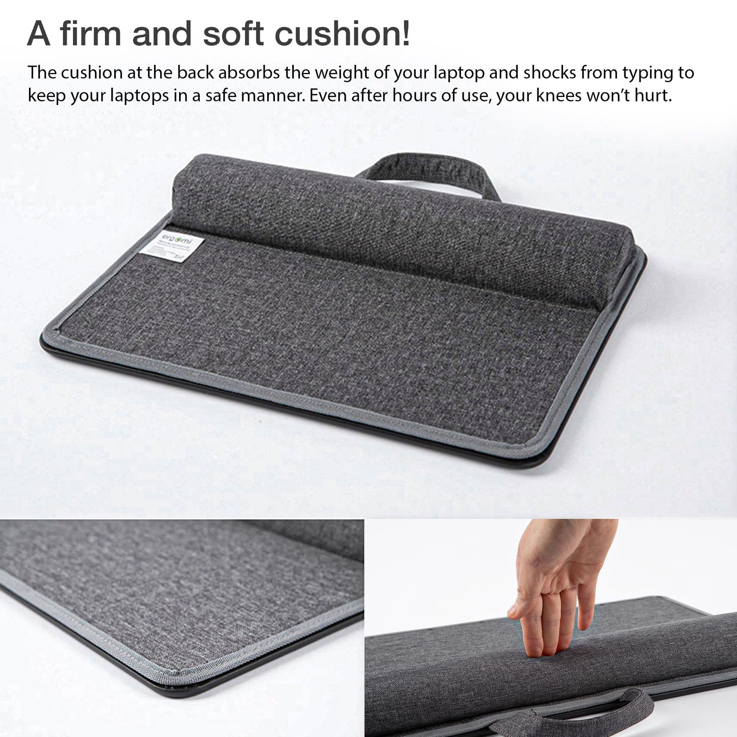 ergomi Lap Desk with Soft Cushion and Wrist Rest – Portable Laptop Desk for Bed, Couch & Home Office, PU Surface Tray with Handle for 15.6 inch Laptop (Medium, Black)