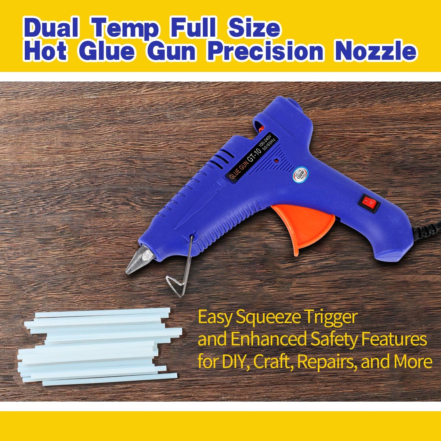 6 Pcs 100W Full Size Hot Glue Gun Kit, Heavy Duty Hot Glue Guns for Home Repair and DIY Craft Projects(Blue)