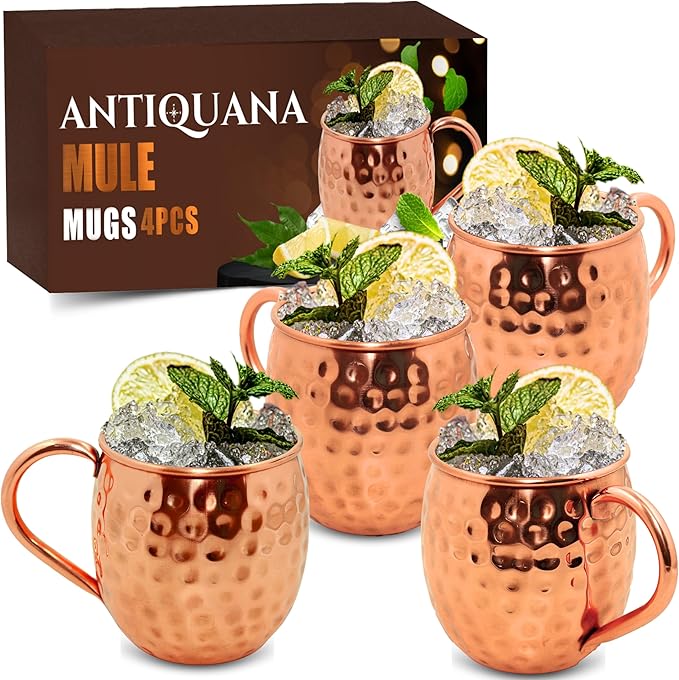 Moscow Mule Mugs - Set of 4-100% Pure Copper Mugs Large 16 oz - Premium Moscow Mule Cups Set of 4 - Solid Copper Cups Perfect Premium Gift