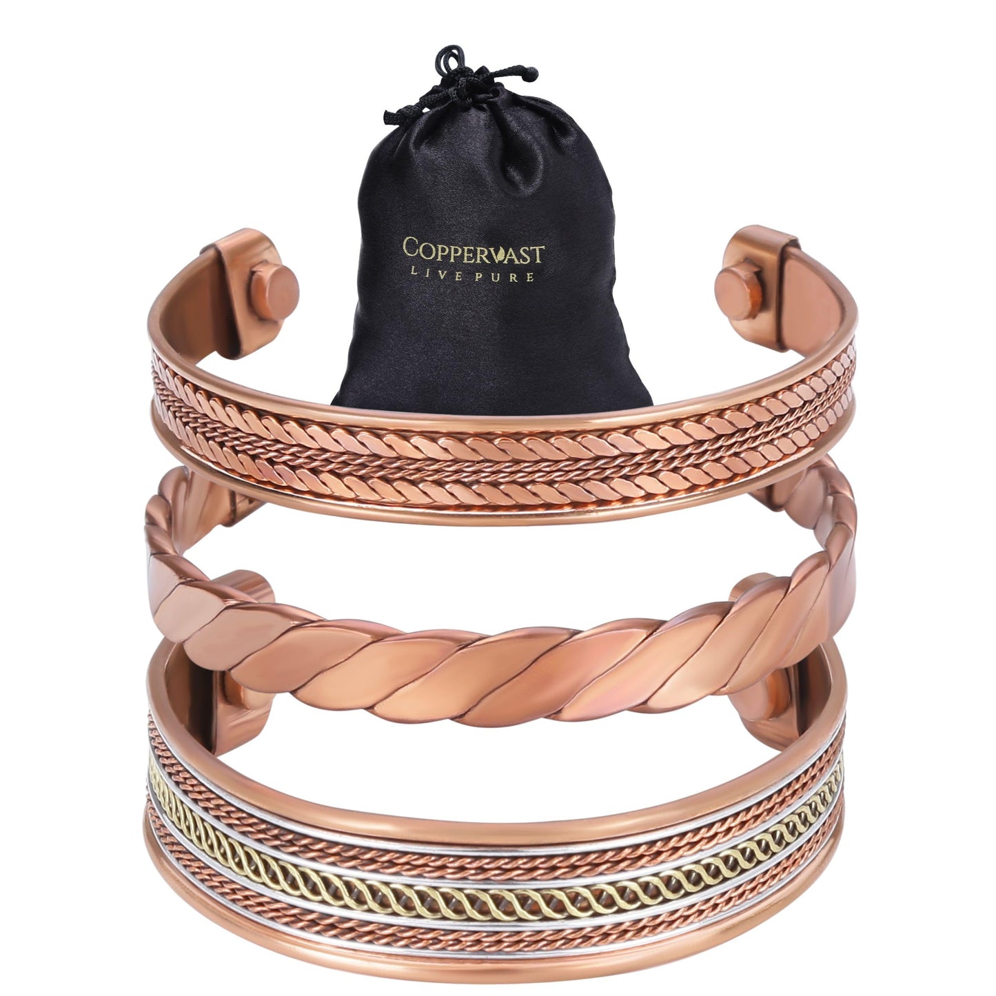 Coppervast Copper Bracelets- for Men and Women| Set of 3 with Gift Box |Gift for Men & Women | Gift for Mom -Handmade 100% Copper (Braided)
