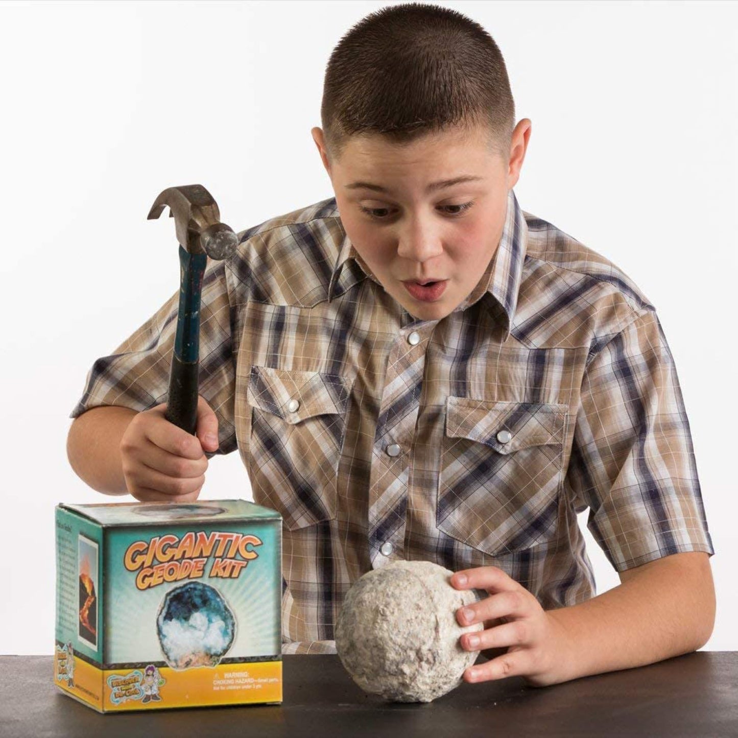 Blue Marble Break Open A Gigantic Geode – Break Your Own Large Geode with Crystals, Earth Science Kit for Kids to Learn Geology, Gifts for Rock Collectors, Cool Rocks for Boys and Girls