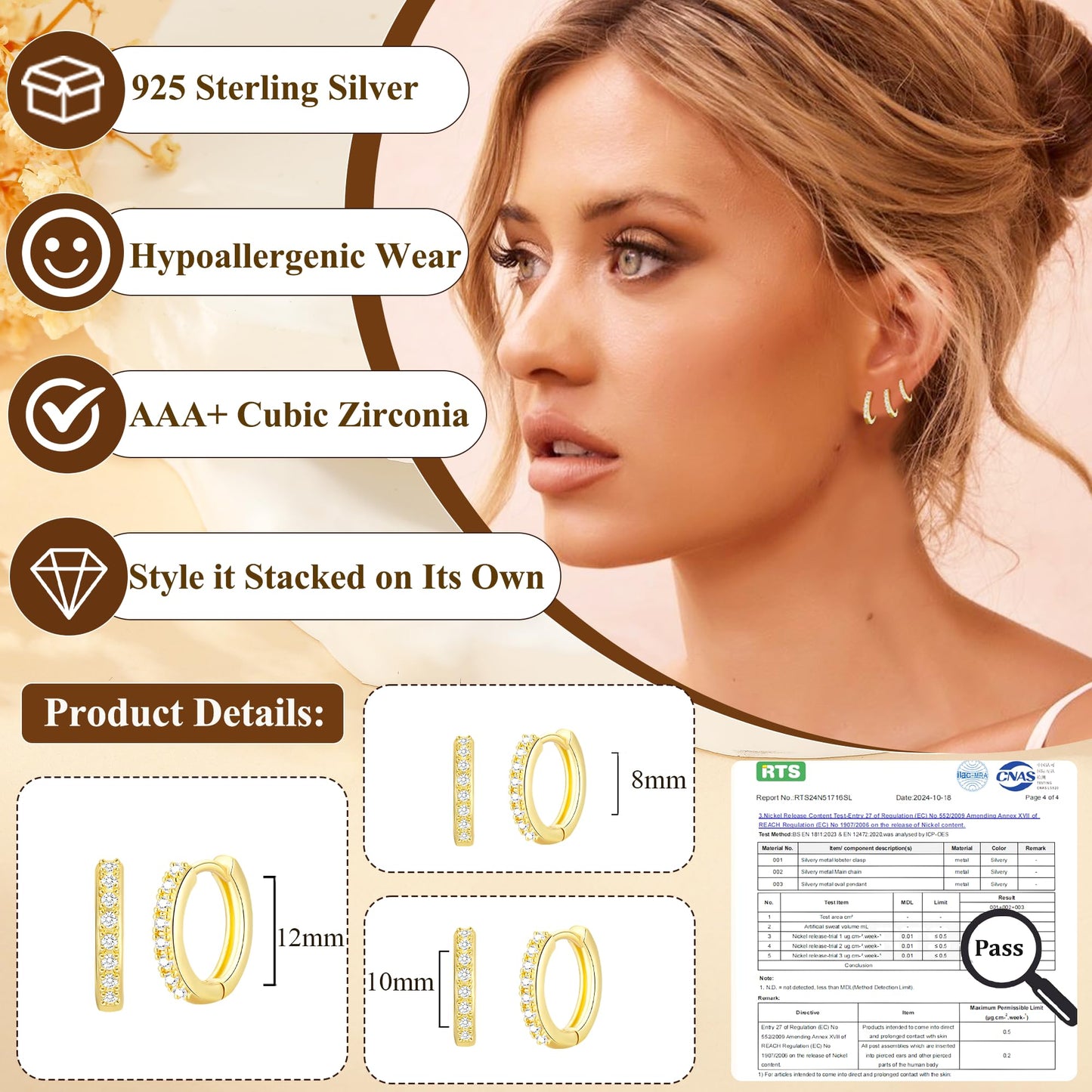 DORANA 3 Pair Small Gold Hoop Earrings Set for Women 925 Sterling Silver Huggie Earrings Non Tarnish Small Cartilage Hoops Stackable Earring Stacks Sets for Multiple Piercing