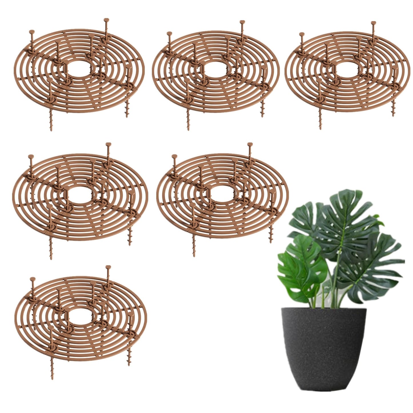 alblinsy 6 Pcs Plant Pot Grid Soil Protector Covers, 11.8" Cuttable Plant Protector Flower Pot Grid from Animals Cat Digging Stopper Plant Pot Cover with Stakes for Plant Gardening(6PCS Brown)