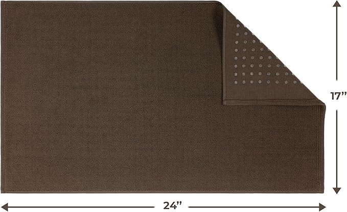 Cotton Paradise 100% Cotton Non Slip Bath Mats for Bathroom, 17x24 inch Soft Absorbent Quick Dry Machine Washable Floor Bath Mat, Brown