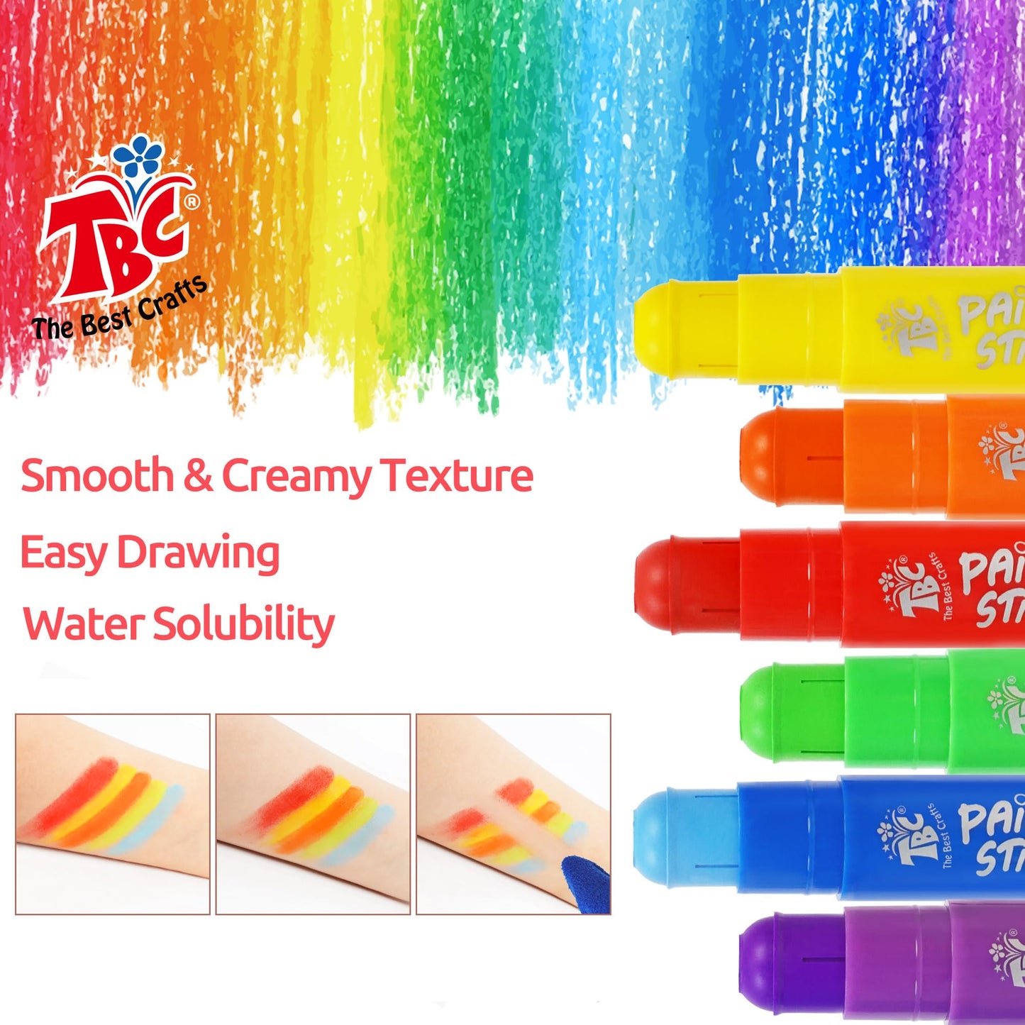 TBC The Best Crafts Paint Sticks, 12 Colors Pastel, Washable, Non-toxic, Tempera Paint Sticks for Kids and Students