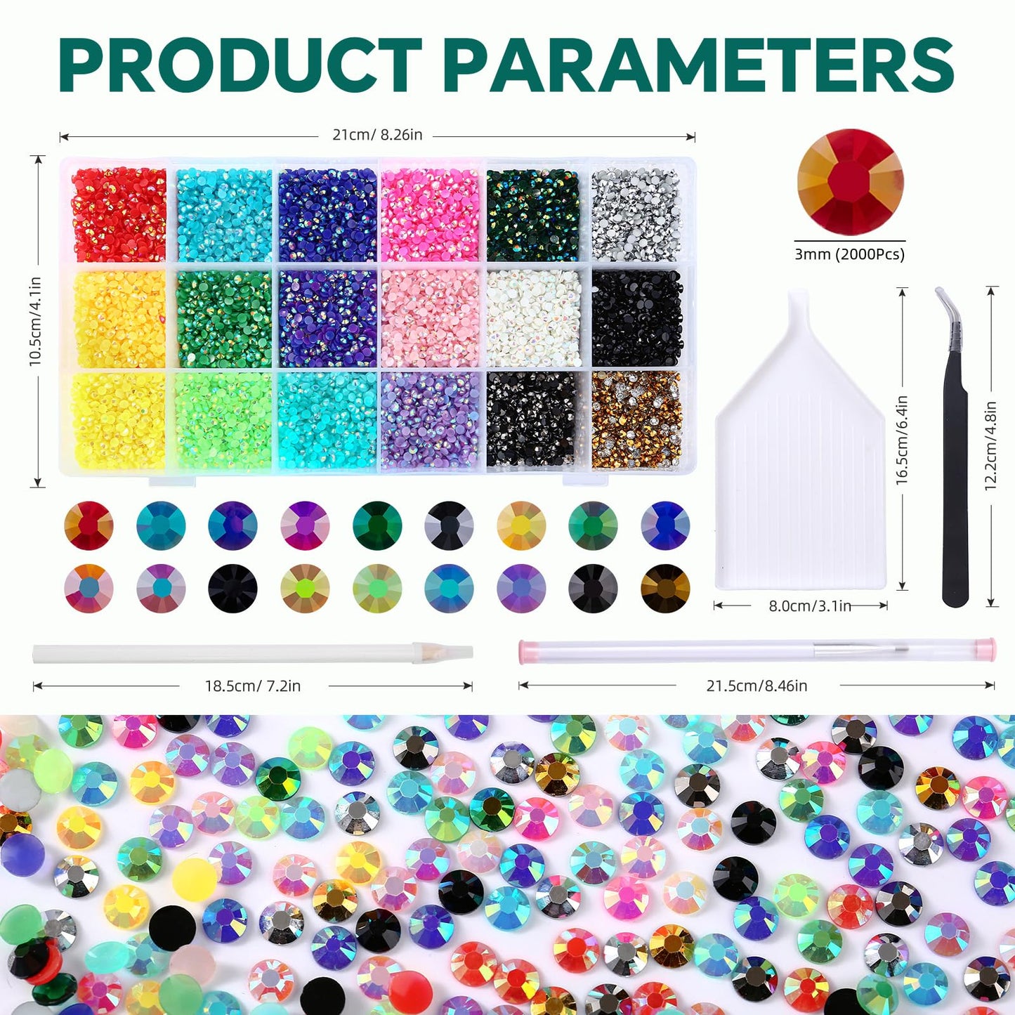 Meibite Jelly Rhinestones Kit 36000pcs Flatback Gems for Crafts, 3mm Round Rhinestones for Nails, Clothes, Tumblers, Decoration, DIY Bedazzling Kit with Tools