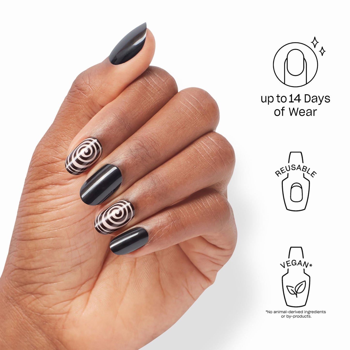 OPI On Point Swirl Next Door | Short Round Black with Abstract Swirls Nail Art Press On Nails | 24 Count with Nail Glue | Long Lasting, Reusable, Non-damaging | Fall 2025 Shades
