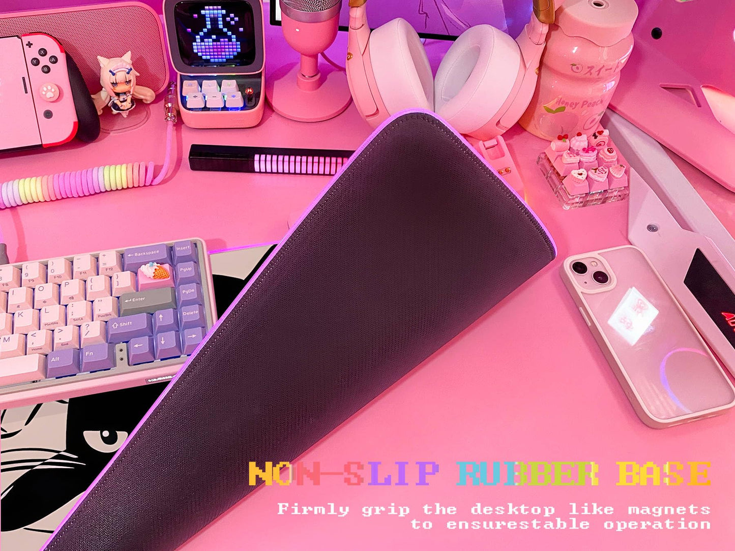 JMIYAV Pink RGB Gaming Mouse Pad 31.5x12 Inch PC XL Large Extended Glowing Led Light Up Desk Pad Non-Slip Rubber Base Computer Cute Mousepad Mat Desk Accessories Gaming Setup 815