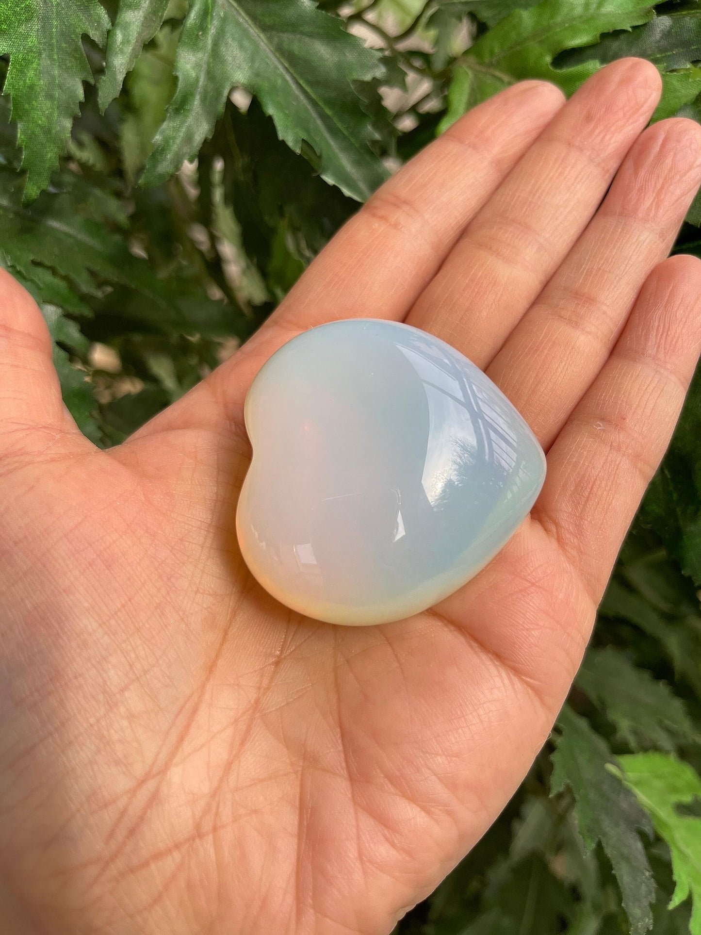 GAF TREASURES Opalite Gemstone Hearts, Polished Opalite Puffy Hearts, Opalite Crystal Palm Stone, Opalite Healing Crystal Hearts (1 Heart)
