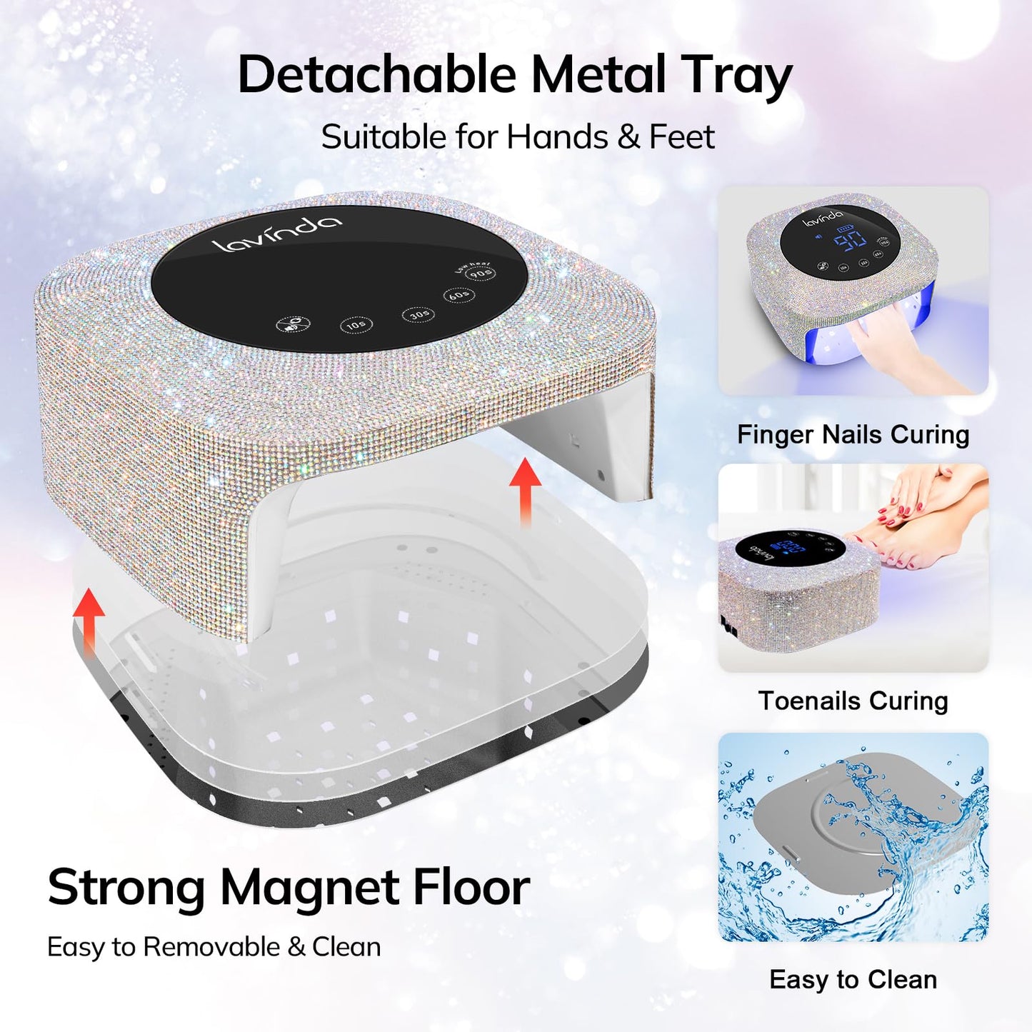 Lavinda UV LED Nail Lamp for Gel Nails, Cordless Rechargeable Nail Light with 4 Timer Settings, Touch LCD Display, Removable Base, 54W Professional Nail Dryer for Salon Home Use Diamond Design