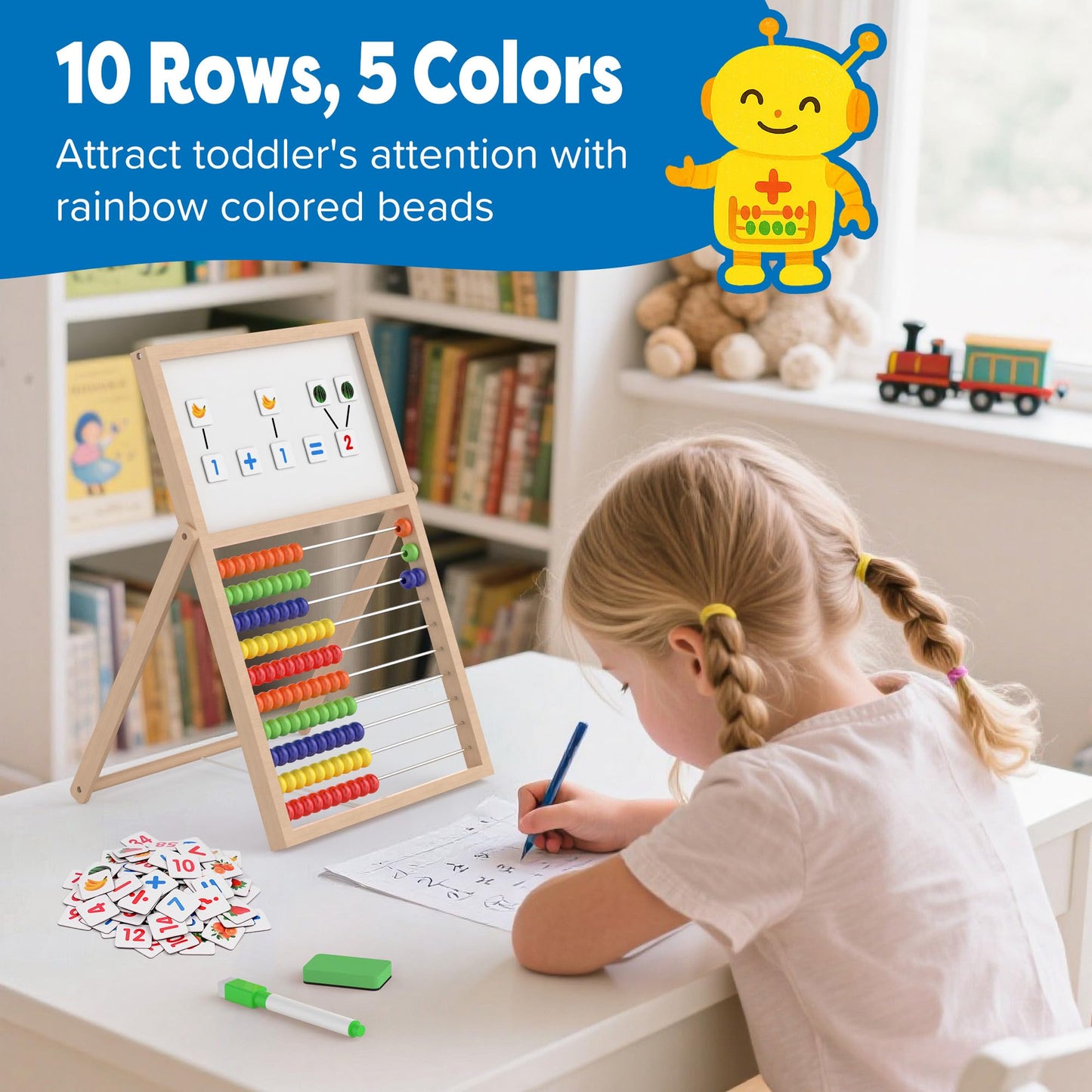 Gotoofun Wooden Abacus for Kids Math - Double-Sided Blackboard Whiteboard for Toddlers with 308 Magnetic Number & Fruit Cards, 100 Counting Sticks Montessori Educational Toys Homeschool Essentials