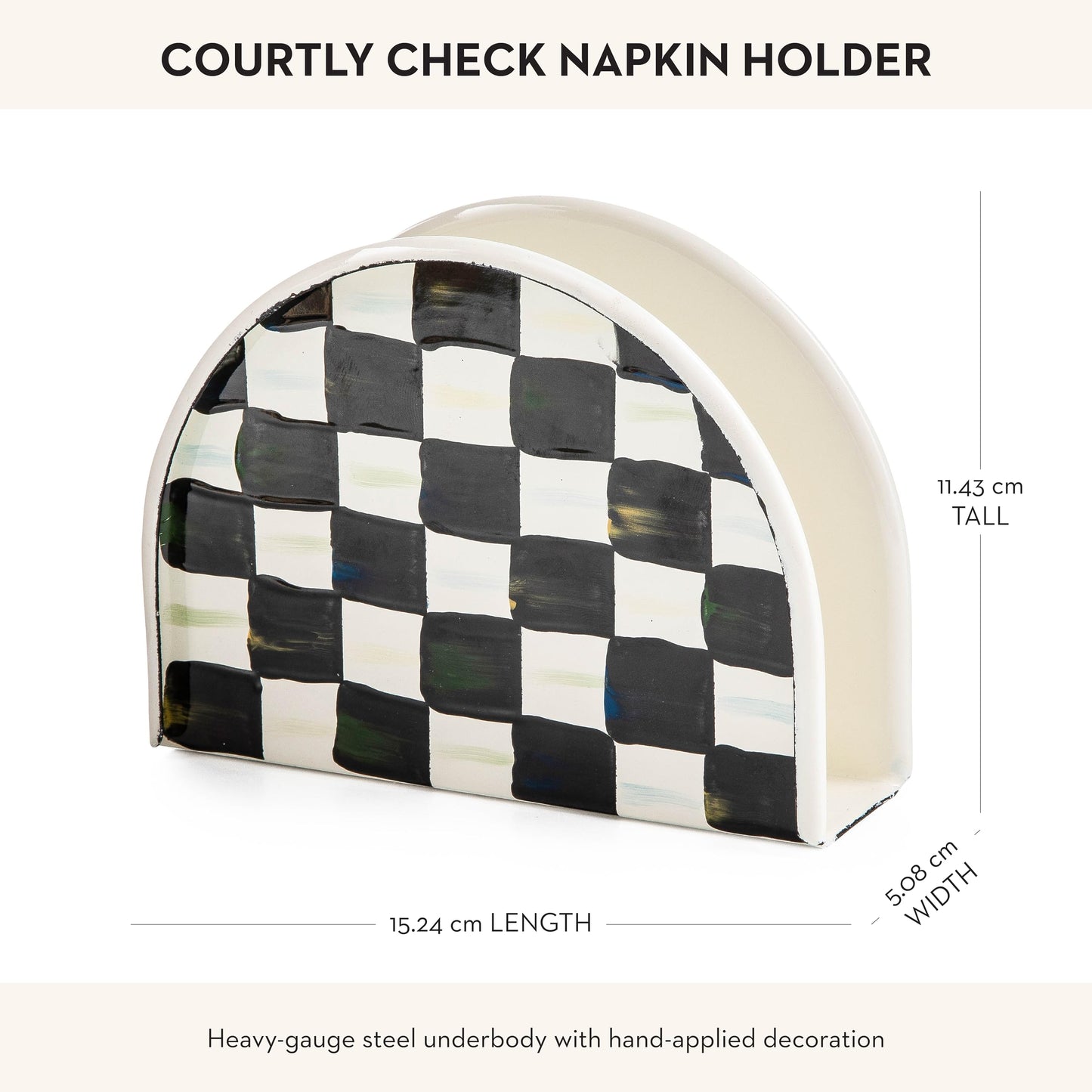 MACKENZIE-CHILDS Cocktail Napkin Holder, Kitchen Napkin Holder for Table and Countertop, Black-and-White Courtly Check