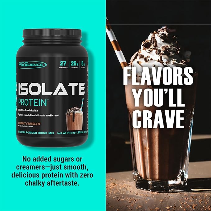 PEScience Isolate Whey Protein Powder, Gourmet Chocolate, 27 Servings, 100% Whey Protein Isolate, Low Carb, Fast Absorbing, Post Workout, Clean Protein for Women and Men