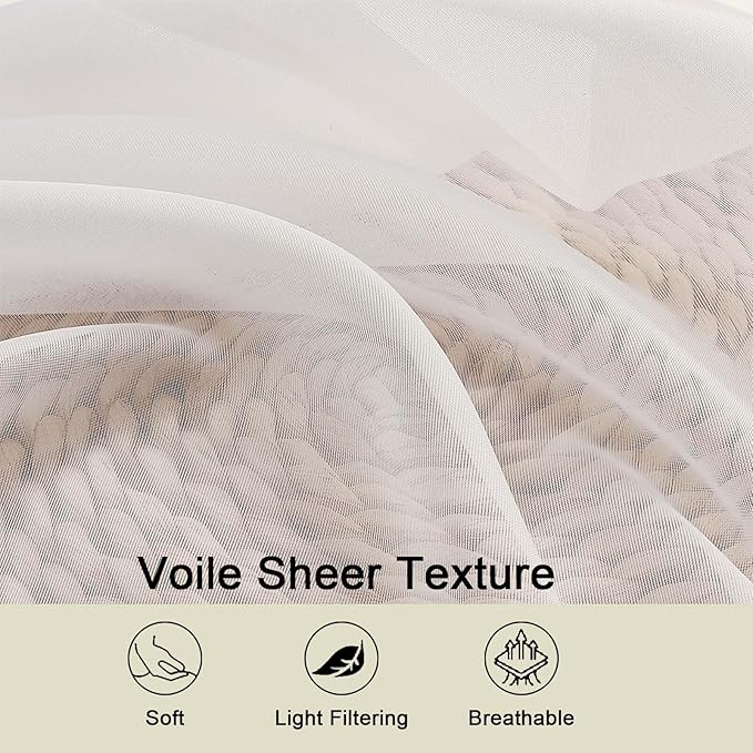 Ivory Sheer Curtain for Bedroom Living Room 78 Inches Long 2 Panels Set, Solid Soft Airy Light Filtering Sheer Window Curtains, Modern Rod Pocket Door Curtain, Ivory, 42" Wx78 L Inches