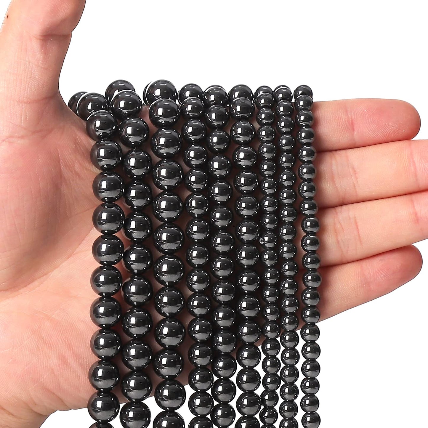 45pcs 8mm Natural Black Hematite Gemstone Beads Energy Healing Crystal Round Loose Stone Beads for Jewelry Making, DIY Bracelets Necklaces