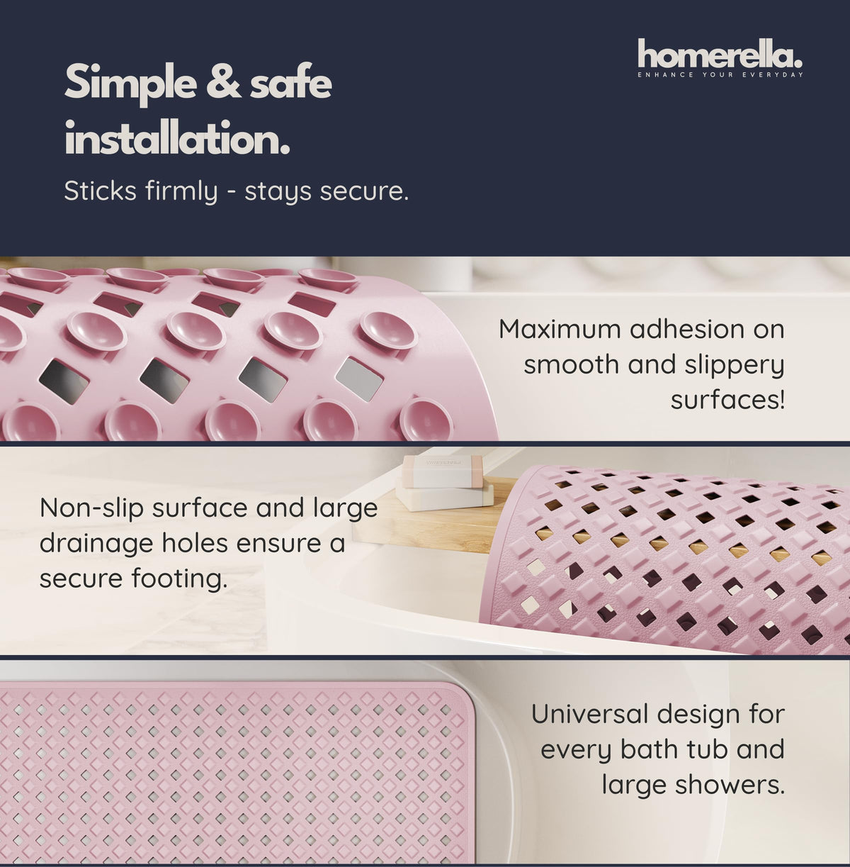Bathtub Mat Non Slip 28x16 Shower Mat Non Slip Anti Mold BPA Free