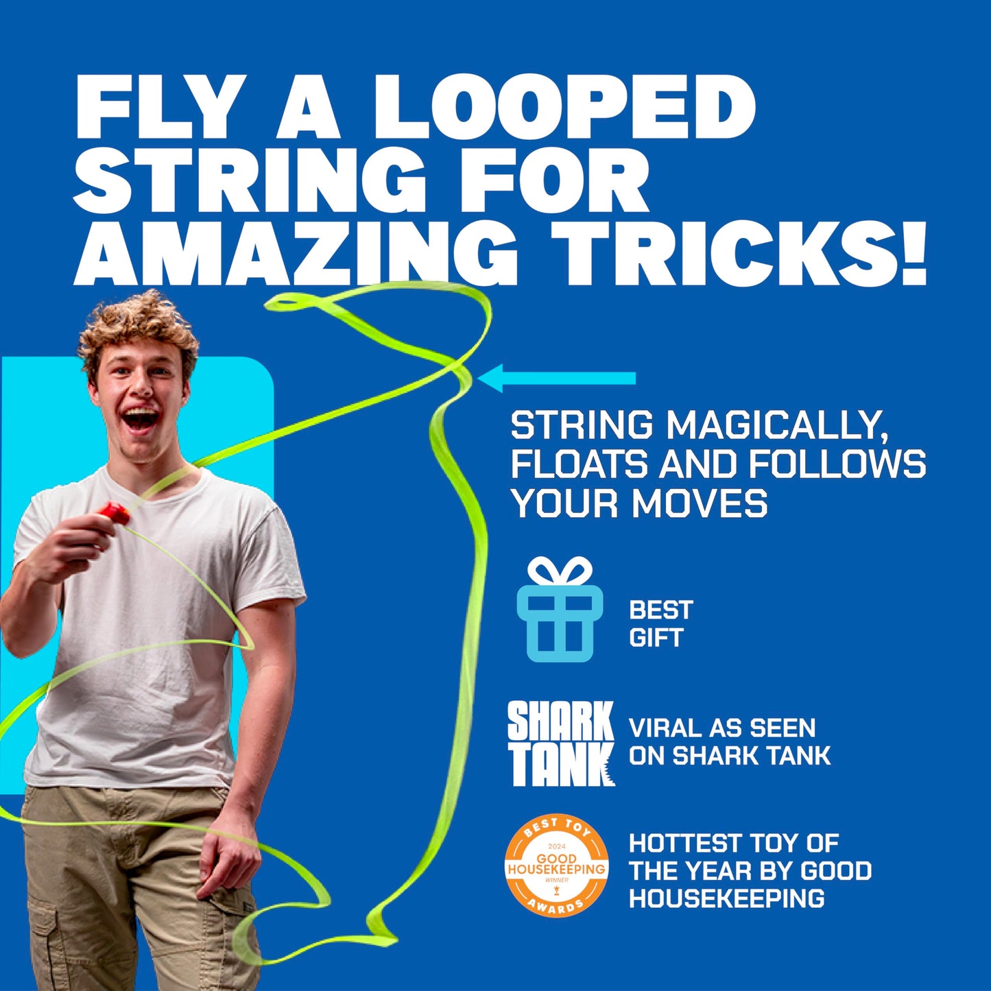 ZipString Original - As Seen on Shark Tank - Classic Rope Launcher Toy, Perfect for Kids & Adults - Fly a String Loop in The Air for Endless Tricks & Fun, Wonderment Awaits, Bold Blue
