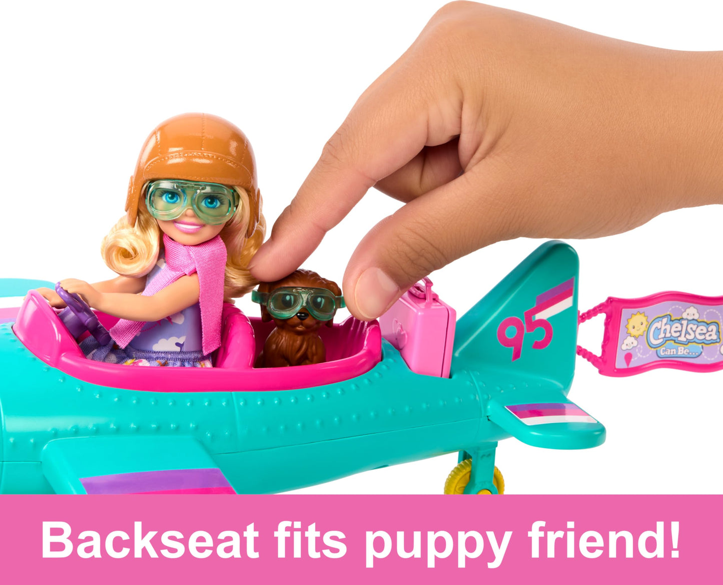 Barbie Chelsea Can Be Doll & Plane Playset, 2-Seater Aircraft with Spinning Daisy Propellor & 7 Accessories, Includes Pet Puppy & Stickers