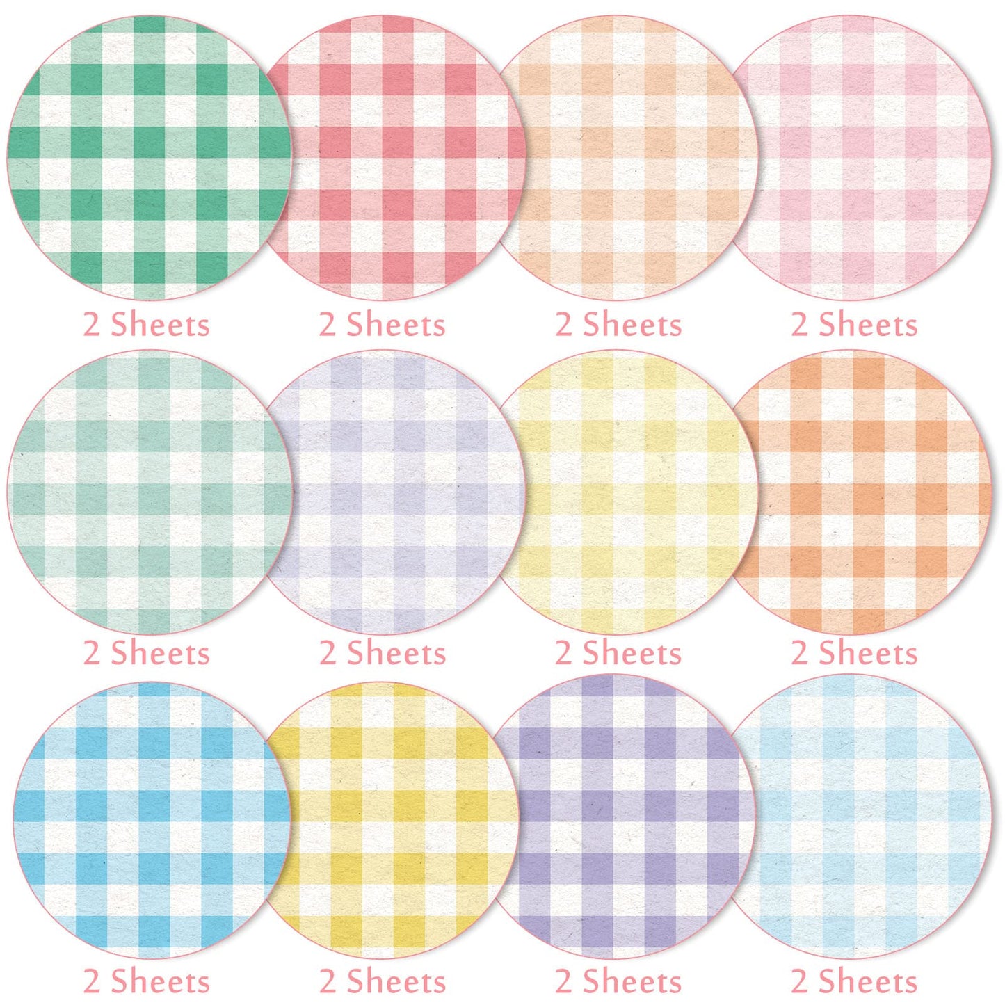 Whaline 24pcs Spring Pastel Plaid Pattern Paper 12 Designs Gingham Double-Sided Scrapbook Paper for DIY Crafts Scrapbook Photo Album Decor, 11.8 x 11.8 Inch