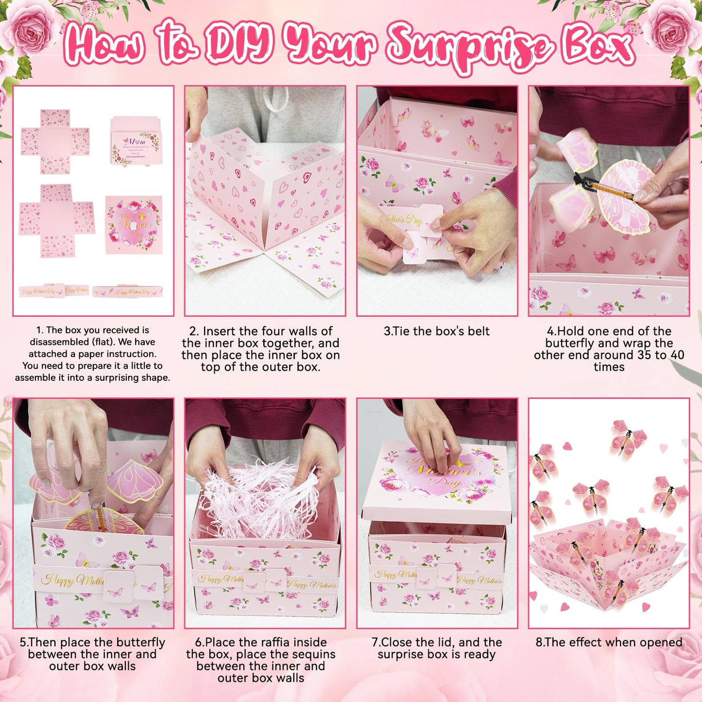 FVNPIHAM Mother'S Day Explosion Gift Box, Surprise Gift Box Explosion with 8pcs Flying Butterfly Surprise Box for Mom, Butterfly Explosion Gift Box for Mothers Day Gifts Wrapping