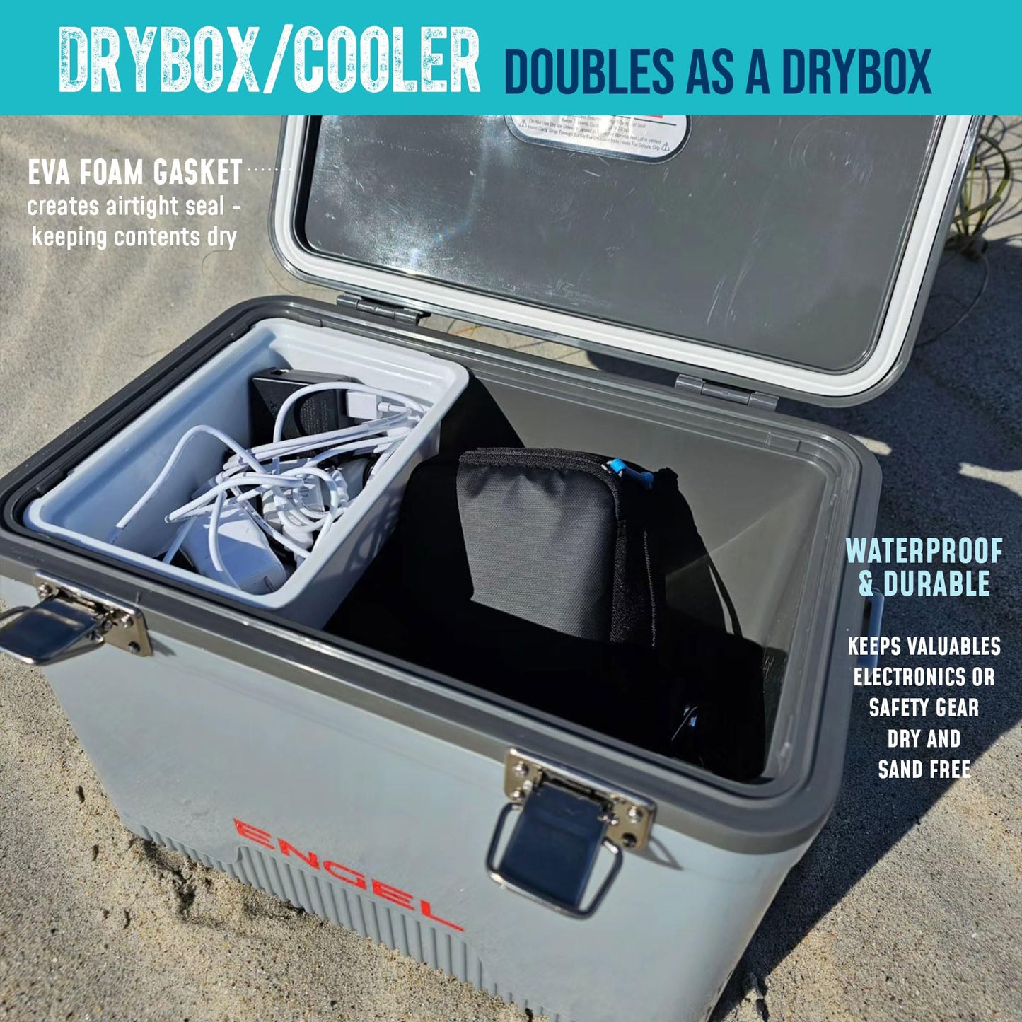 Engel UC19-RWB 19 Quart Fishing Live Bait Dry Box Ice Cooler with Stain/Odor-Resistant Surface and Shoulder Strap, USE Red, White and Blue with American Flag