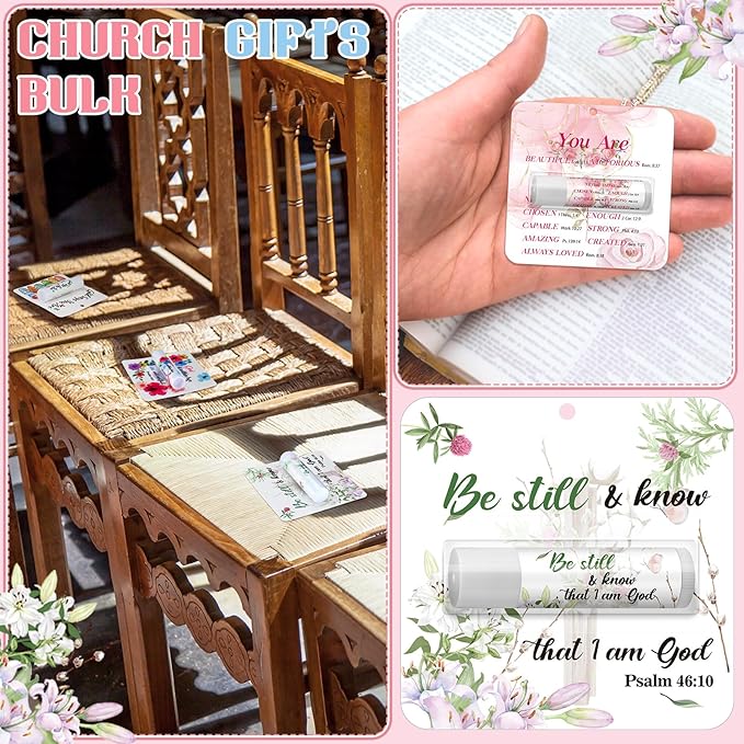 50 Pack Christian Religious Gifts Bulk Bible Verse Lip Balms 5 Flavor for Women Men Christian Religious Church Party Favors with Scripture Inspirational Gifts for Coworkers Staff