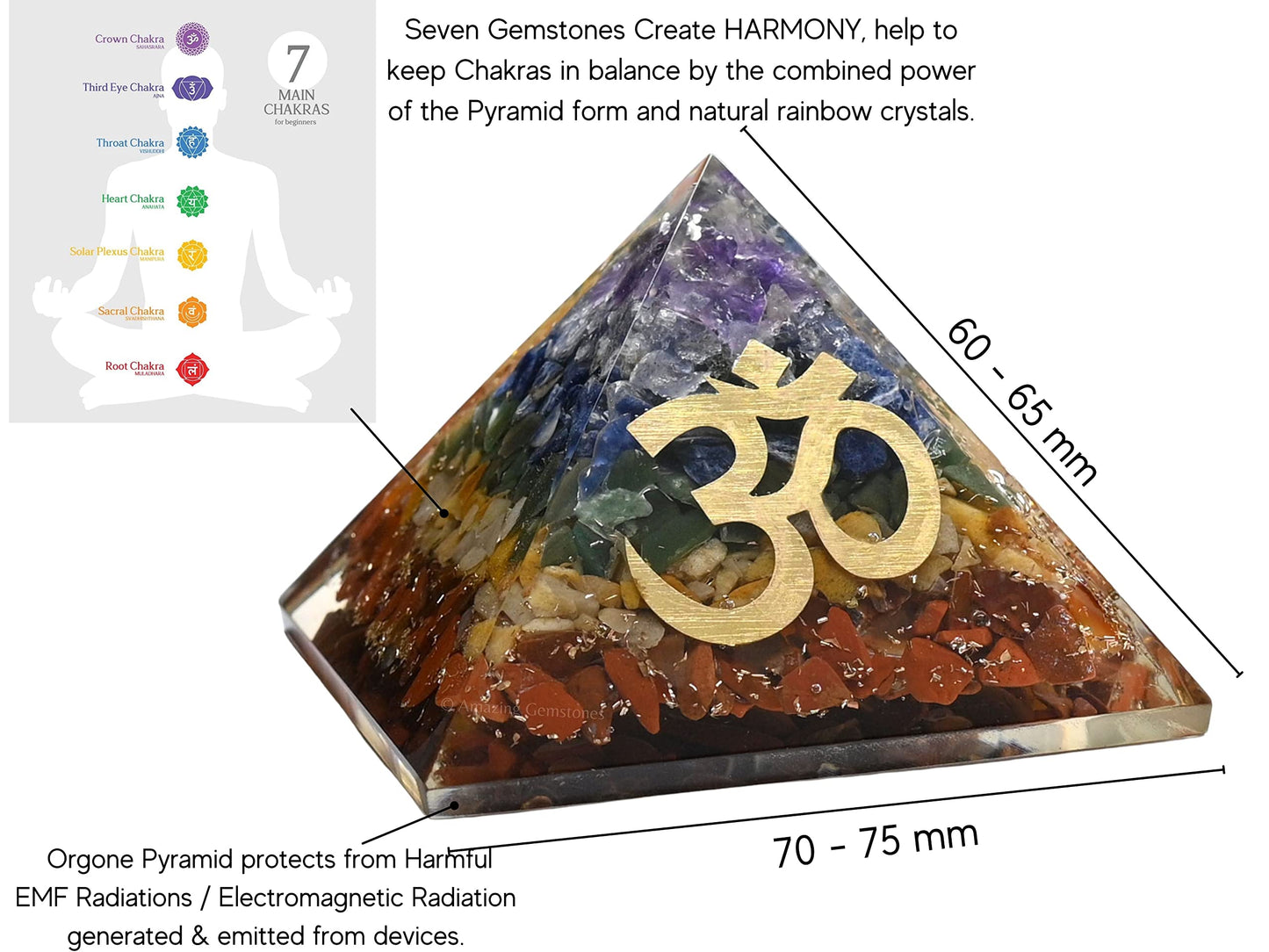 Amazing Gemstone Large Orgone Pyramid | Natural Chakra Pyramid Crystal | OM Orgonite Pyramid | Organ Pyramids Positive Energy Healing