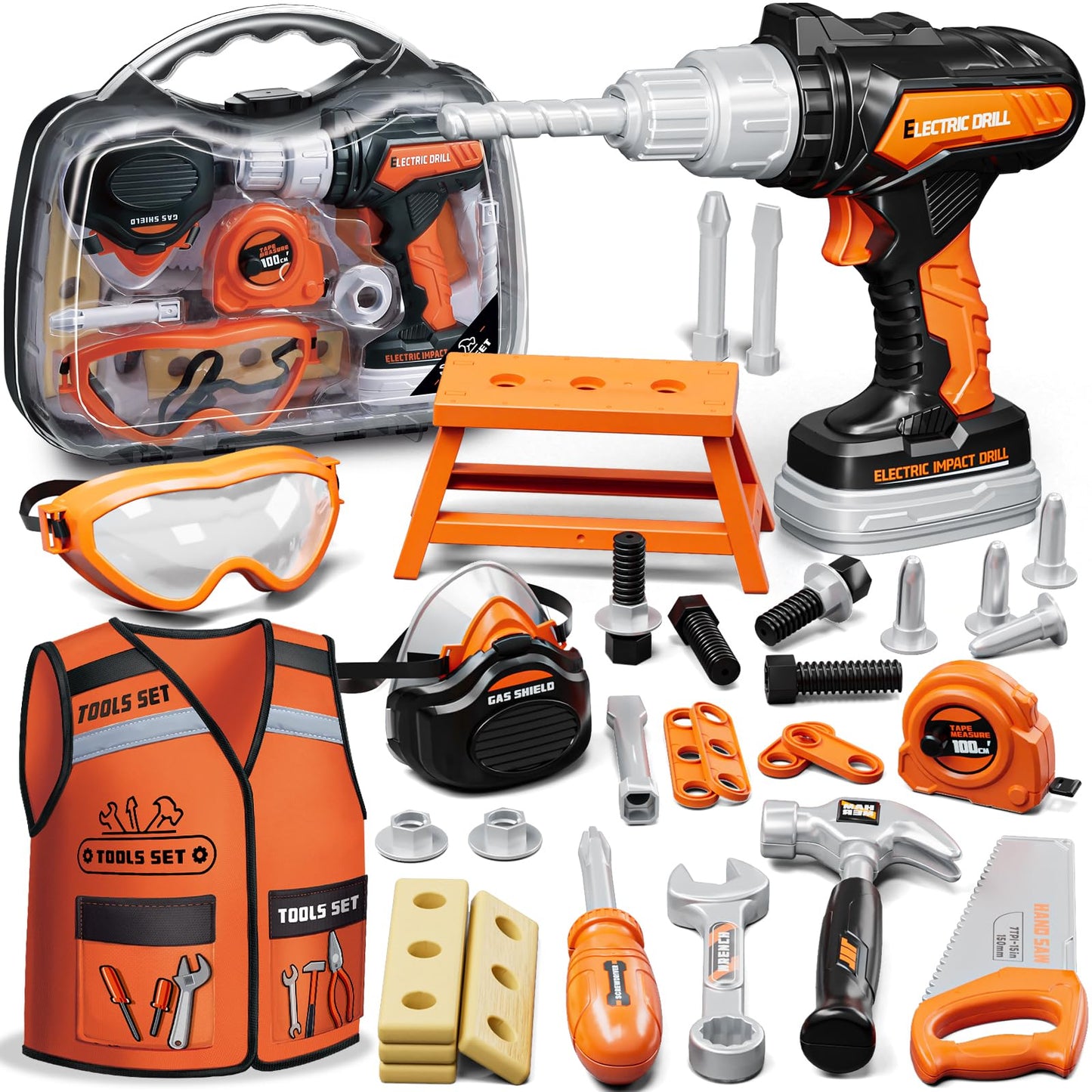 KidBloom Toddler Tool Set, Kids Tool Set with Toy Drill, Tools for Kids with Tool Box and Vest, Toys for 3 Year Old Boys