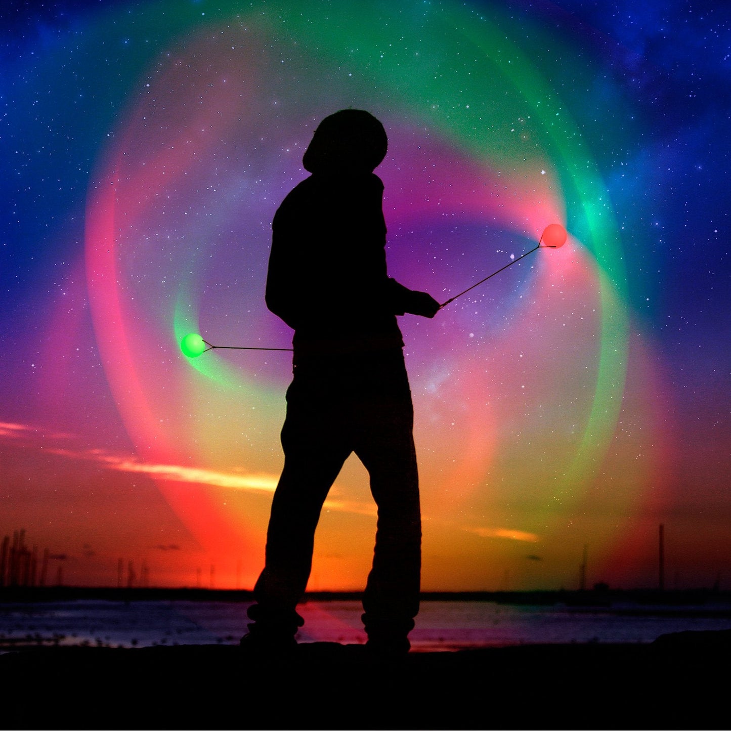 LED Poi Ball Swirling Light Rave Toy (Set of 2) Color Changing Poi Balls