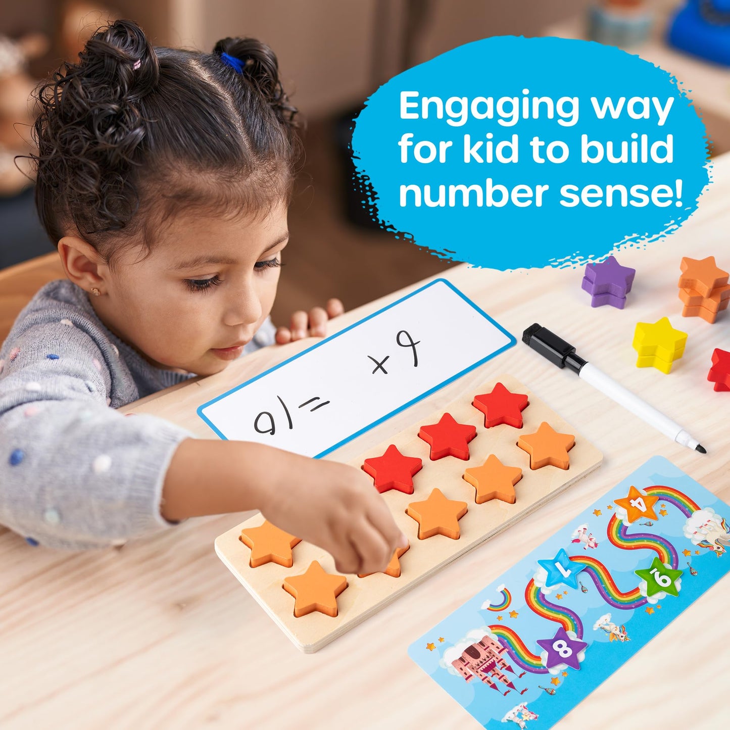 SYNARRY Wooden Ten-Frame Set Math Manipulatives for Kindergarten Classroom Elementary 1st 2nd Grade, Montessori Toys Gifts for 3-8, Addition and Subtraction Counters Math Games for Kids Ages 6-8