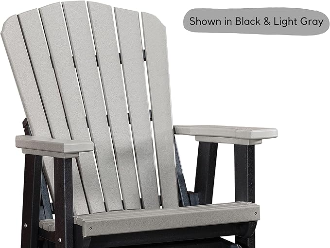 DutchCrafters Slat Fan Back Poly Balcony Adirondack Swivel Glider with Footrest Outdoor Patio Chair (White & Weatherwood)