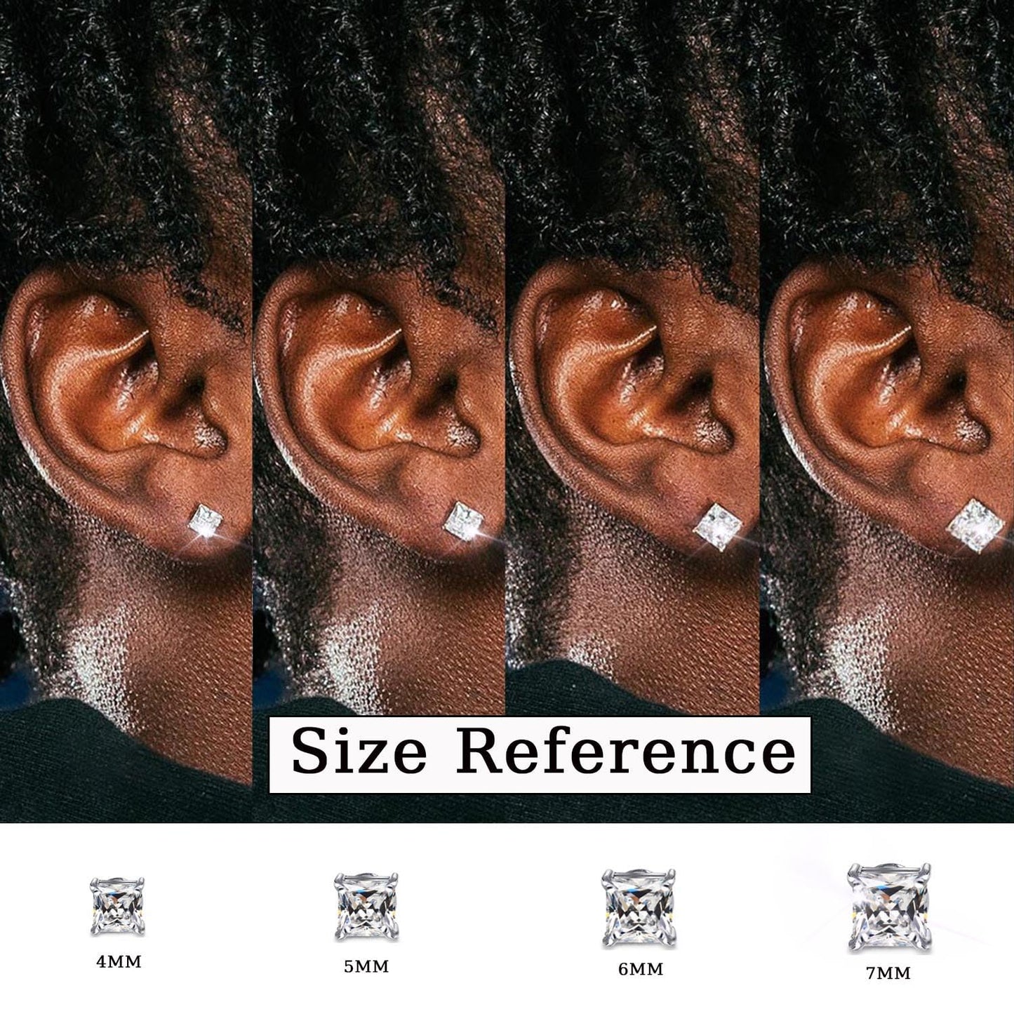 Jstyle 4-7MM Magnetic Earrings for Men Women Gold Square Cubic Zirconia Stud Earrings for Non-Pie
