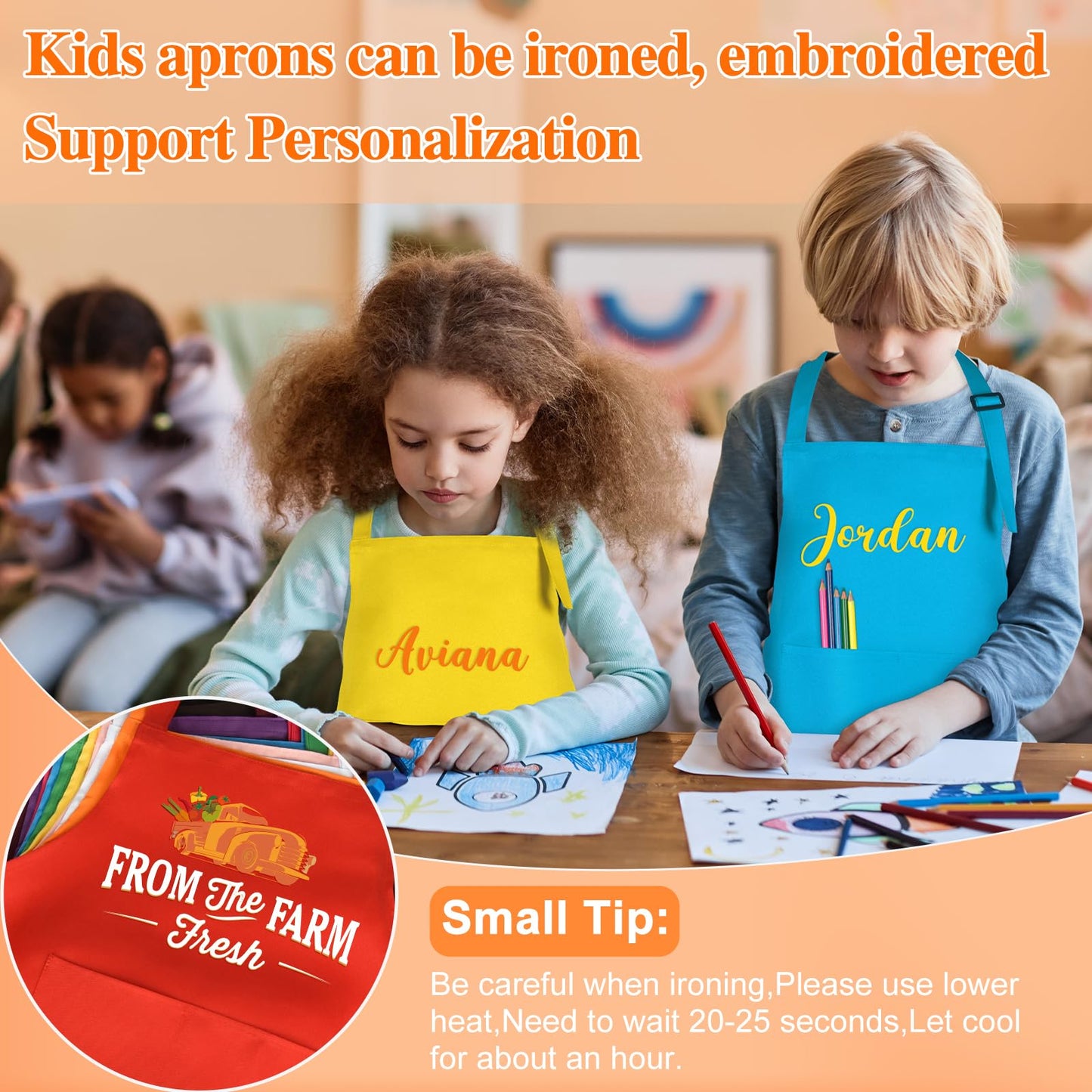BOUBONI 12 Pack Kids Apron bulk with 2 Pockets Adjustable Chef Art Apron Kids Painting Aprons for Cooking Baking Painting Crafting Grilling Activity（12 Color）