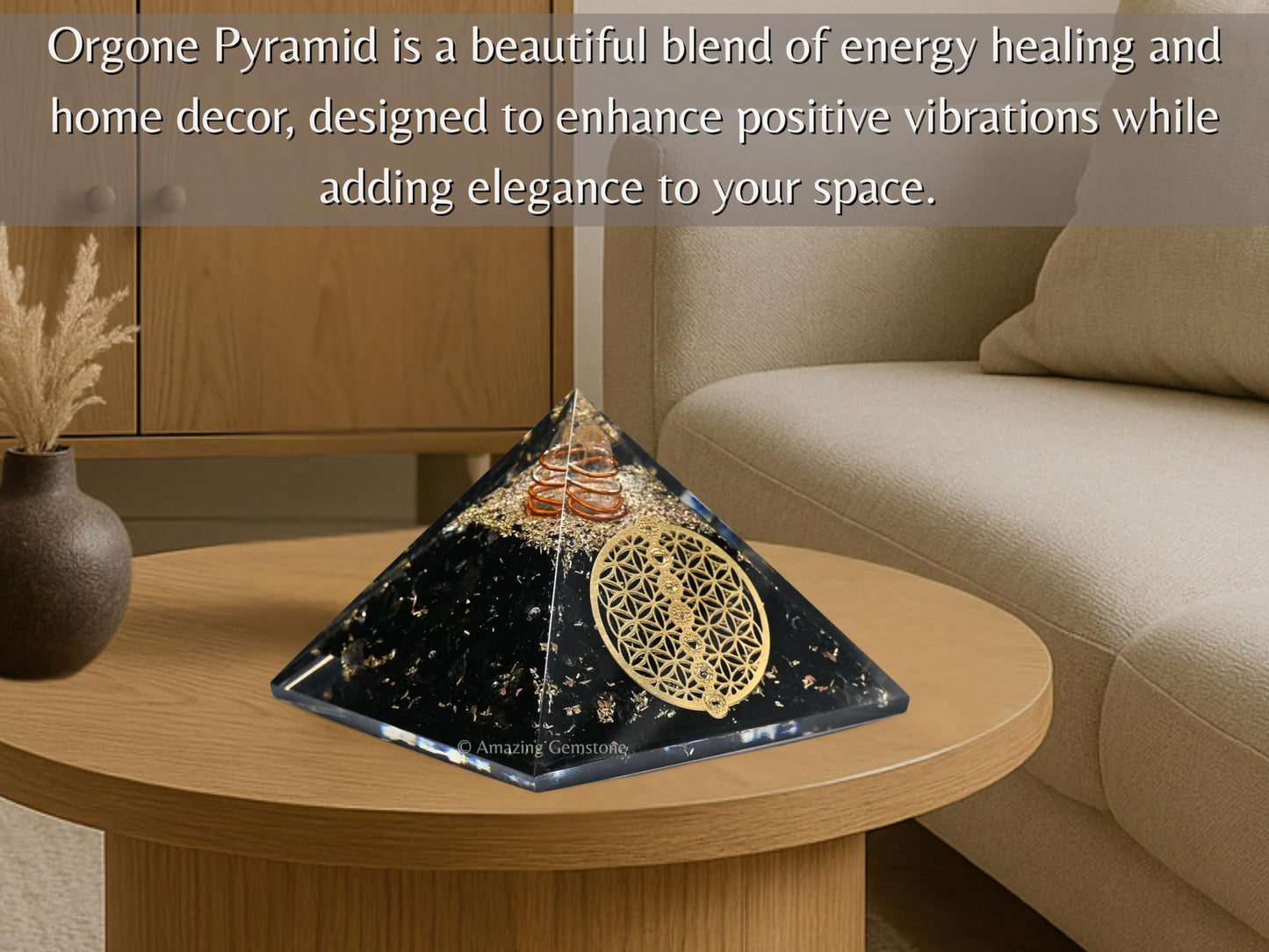 Amazing Gemstone Large Black Tourmaline Orgone Pyramid Crystal, Chakra Flower of Life Orgonite Pyramid - Positive Energy Healing