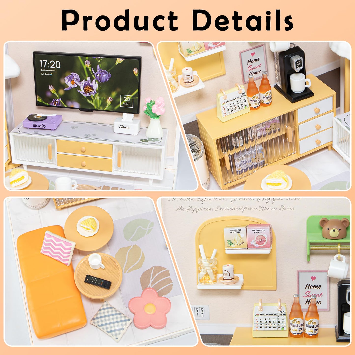 BeepZipp Modern Living Room DIY Miniature House Kit for Adults, 3D Dollhouse with LED Light & Dustproof Door, Stackable Connectable Display Case, Creative Gift for Home Decor Lovers Teens Women